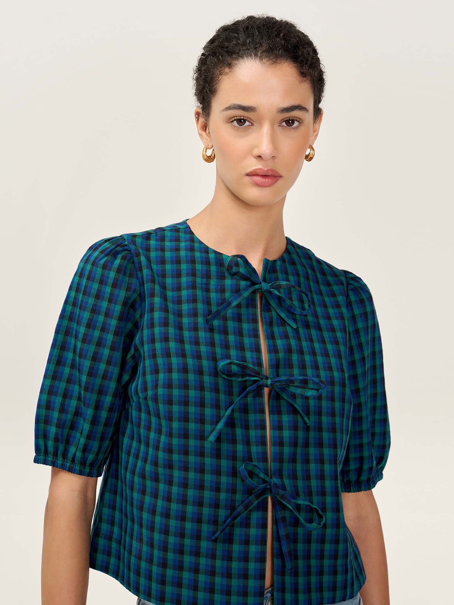 Apollo Blouse in Blue and Green Check - Image 3