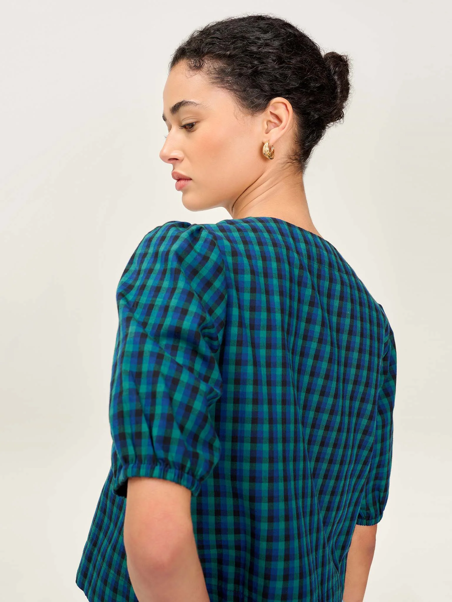 Apollo Blouse in Blue and Green Check - Image 5