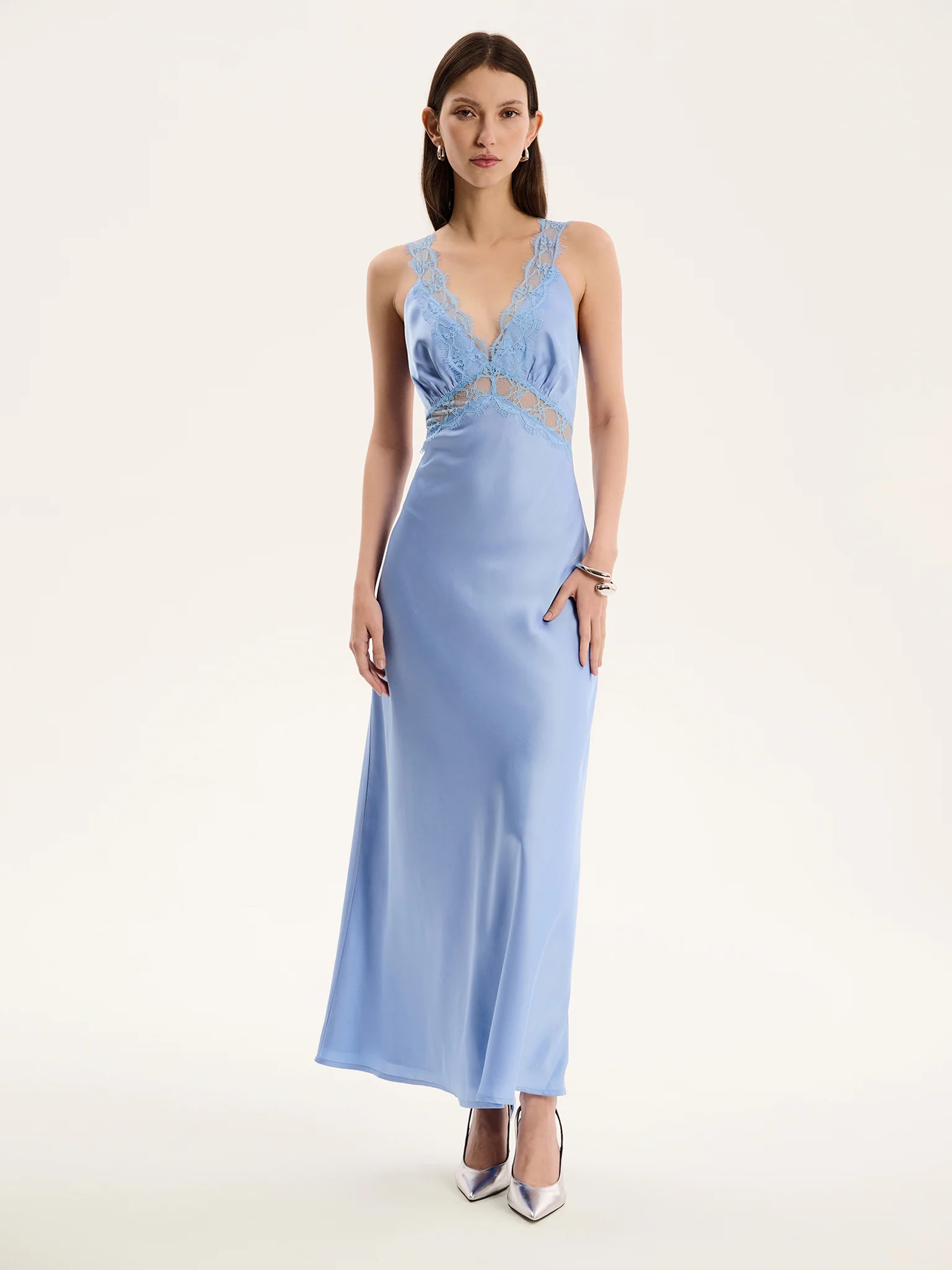 Aurelia Lace Trim Maxi Dress in Blue - Image 2