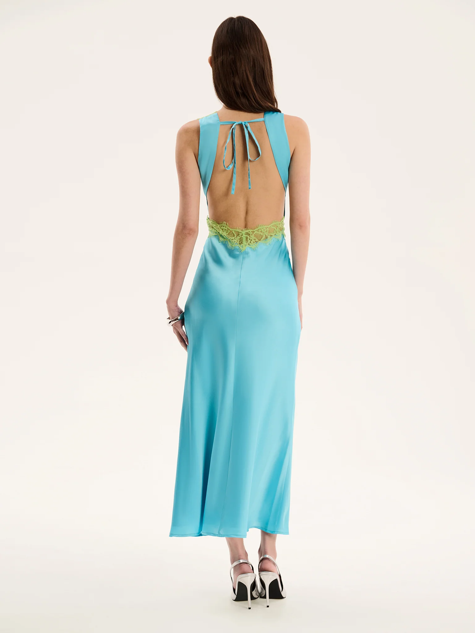 Aurelia Lace Trim Maxi Dress in Turquoise and Green - Image 2