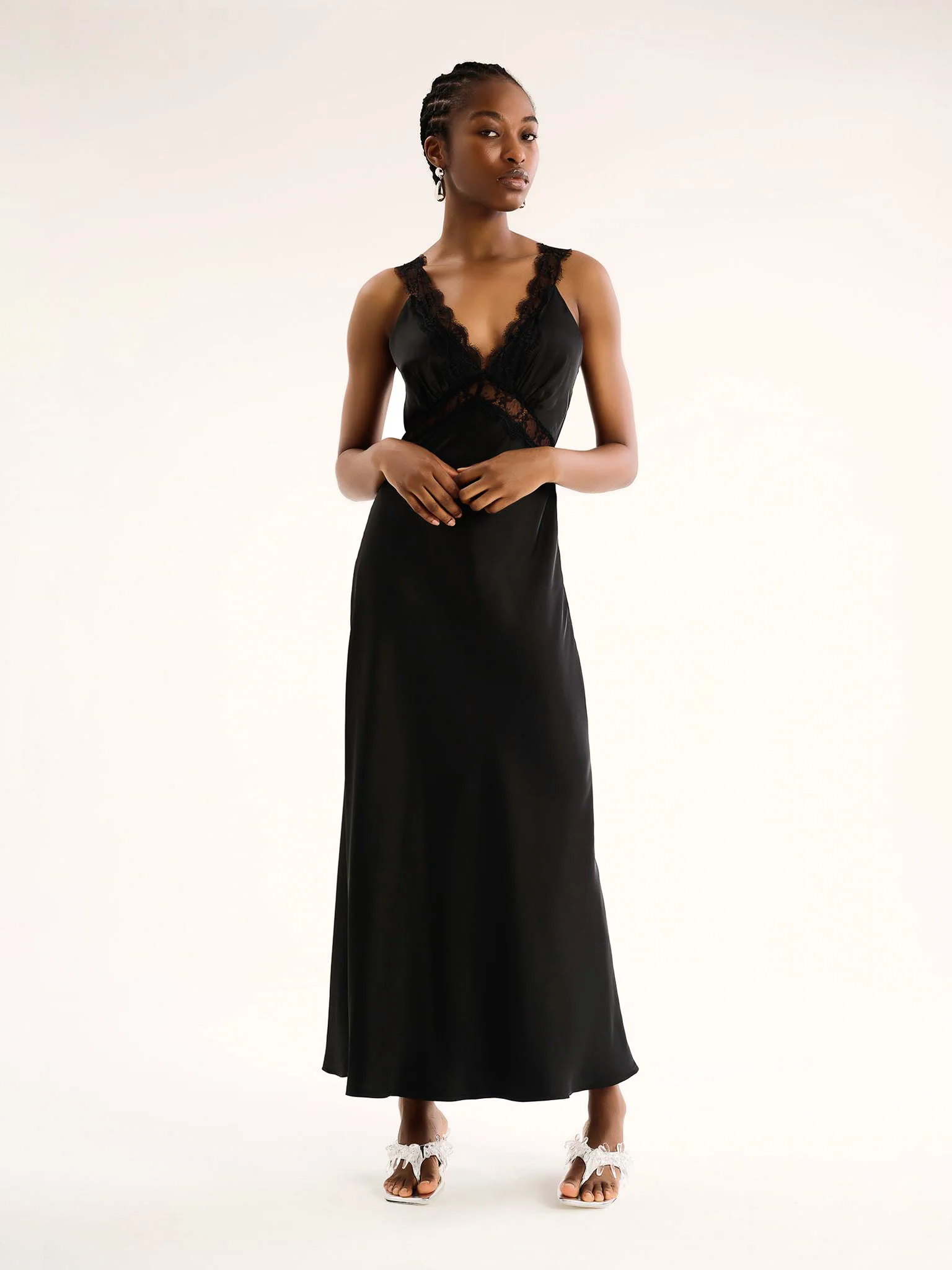 Aurelia Lace Trim Maxi Dress in Black - Image 3