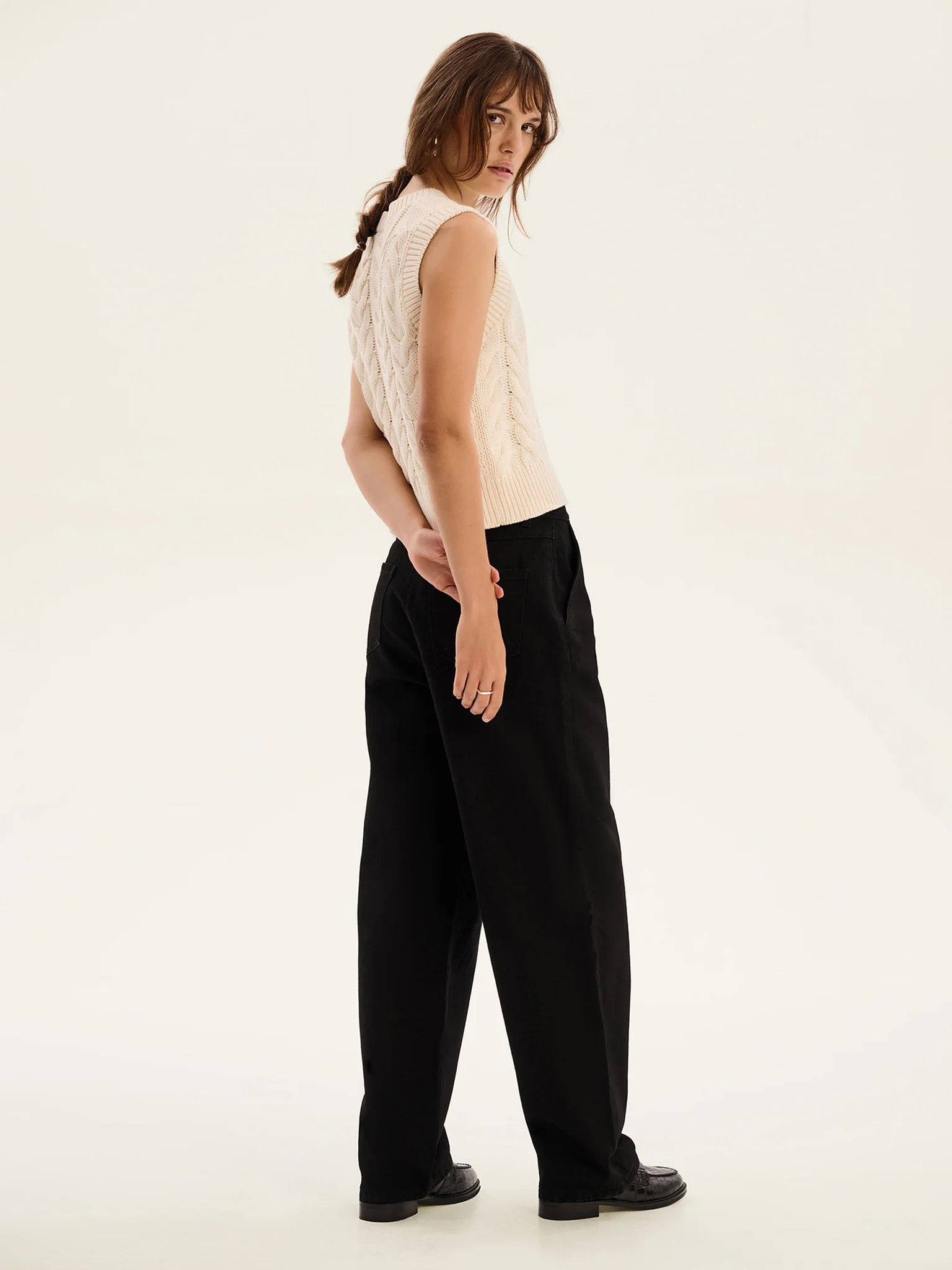 Bobbi Cable Knit Vest in Cream - Image 3