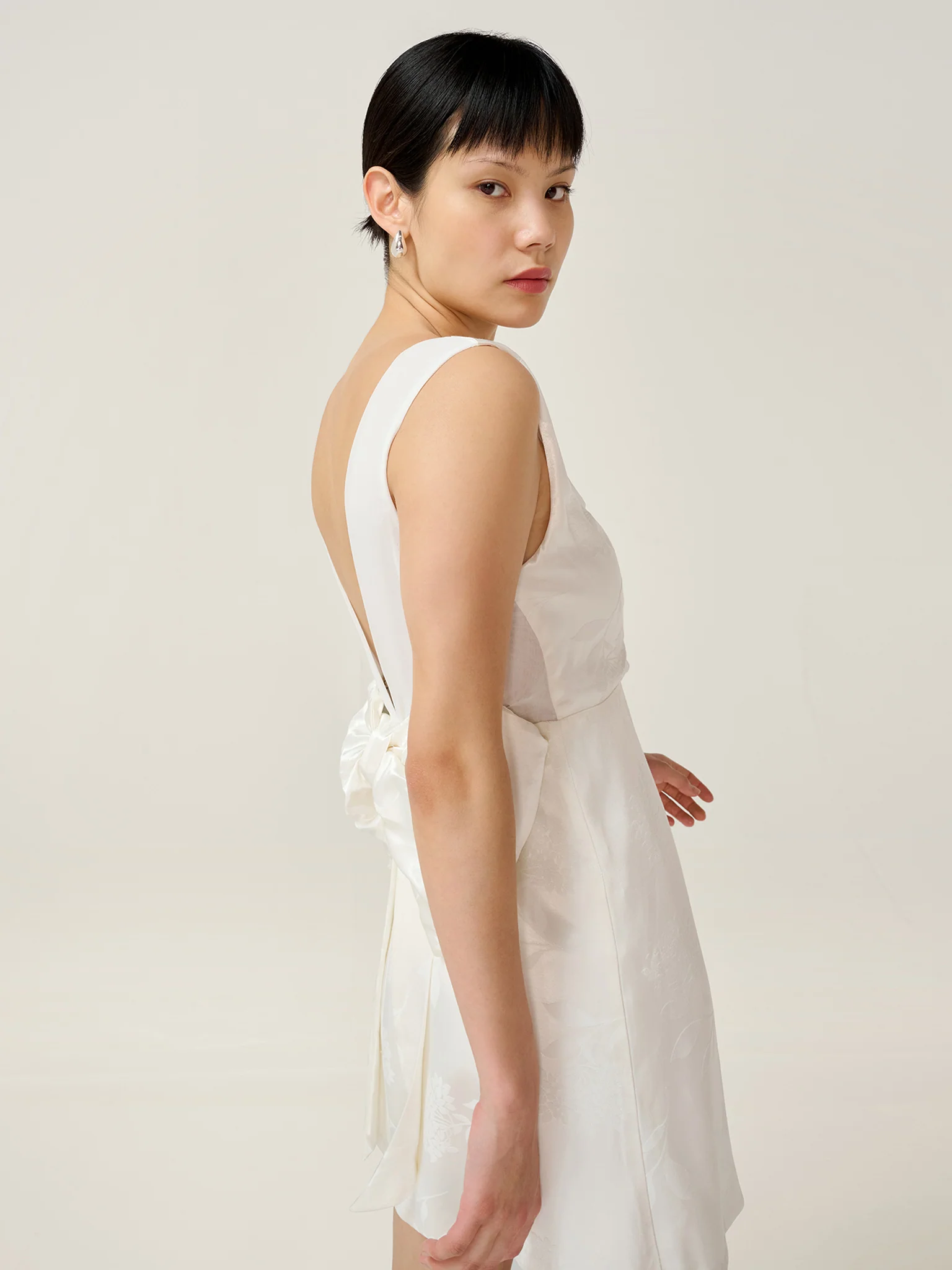 Bowlyn Jacquard Dress in Ivory - Image 6