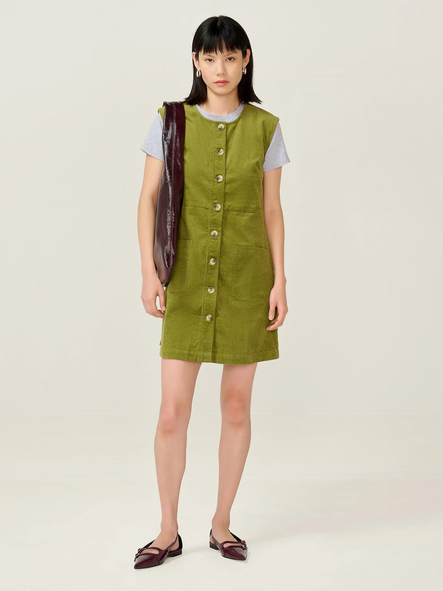 Bunni Cord Dress in Moss Green