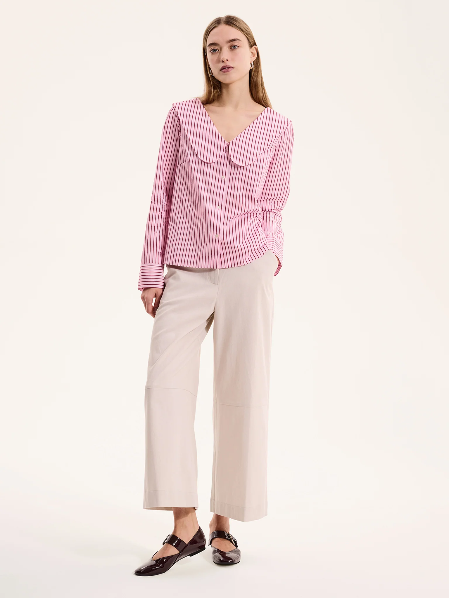Caitlin Oversized Collar Blouse in Pink