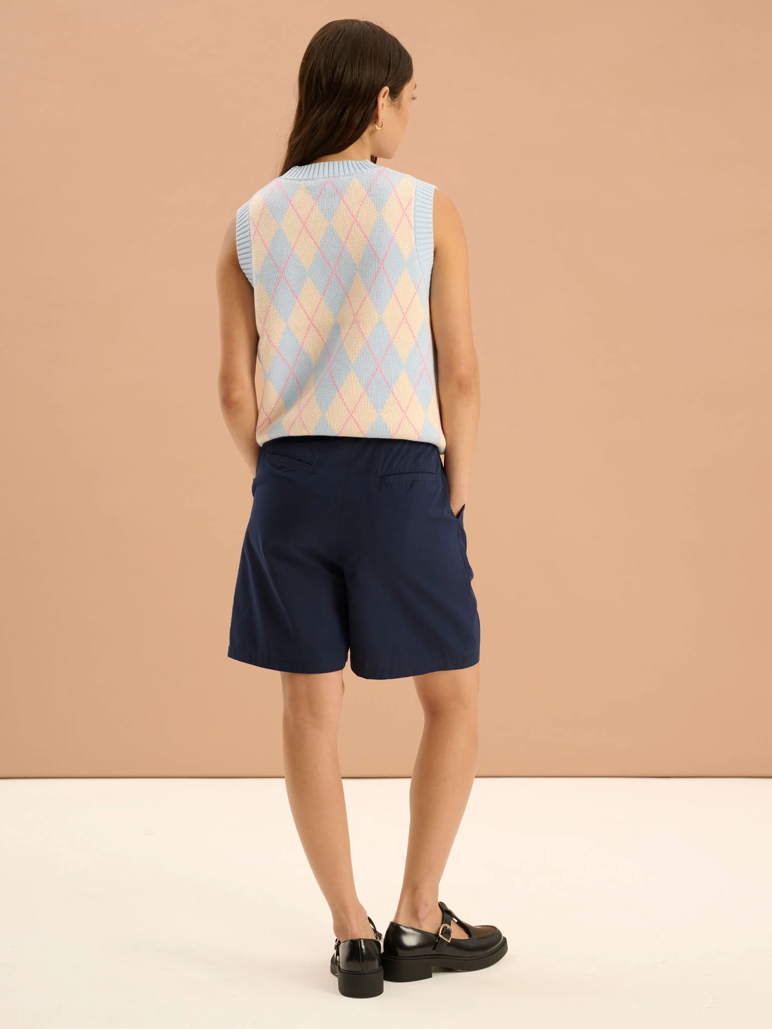 Carlina Pleat Front Shorts in Navy - Image 3