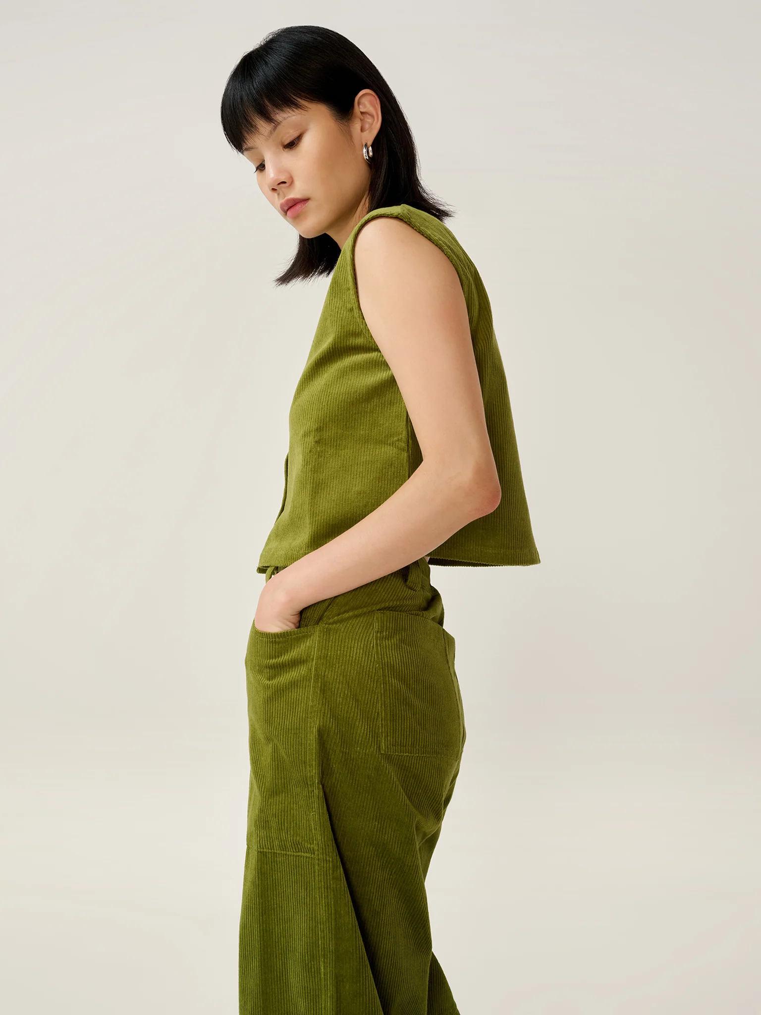 Cosme Cord Top in Moss Green - Image 2