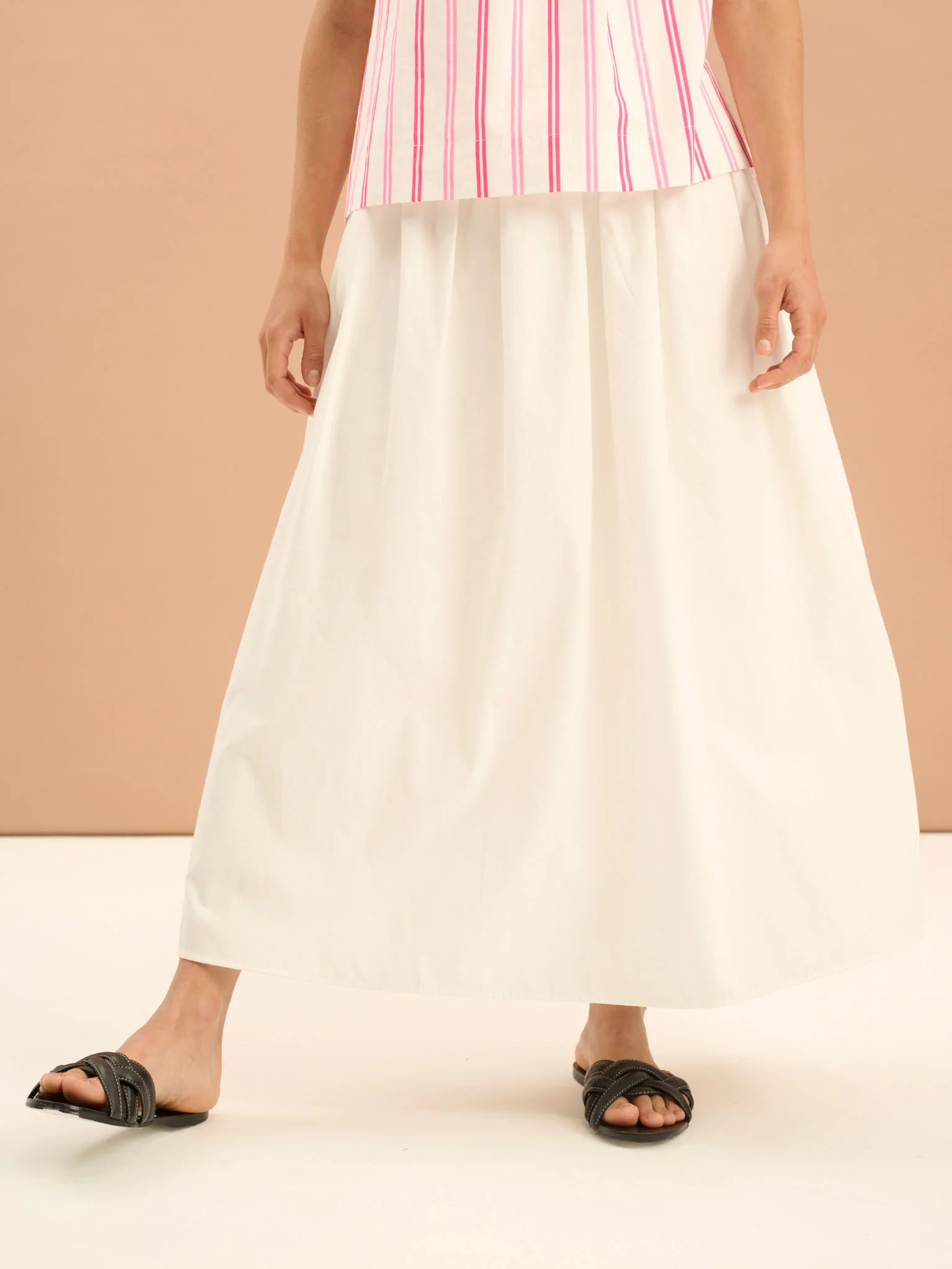 Darcie Drop Waist Full Midi Skirt in White - Image 4
