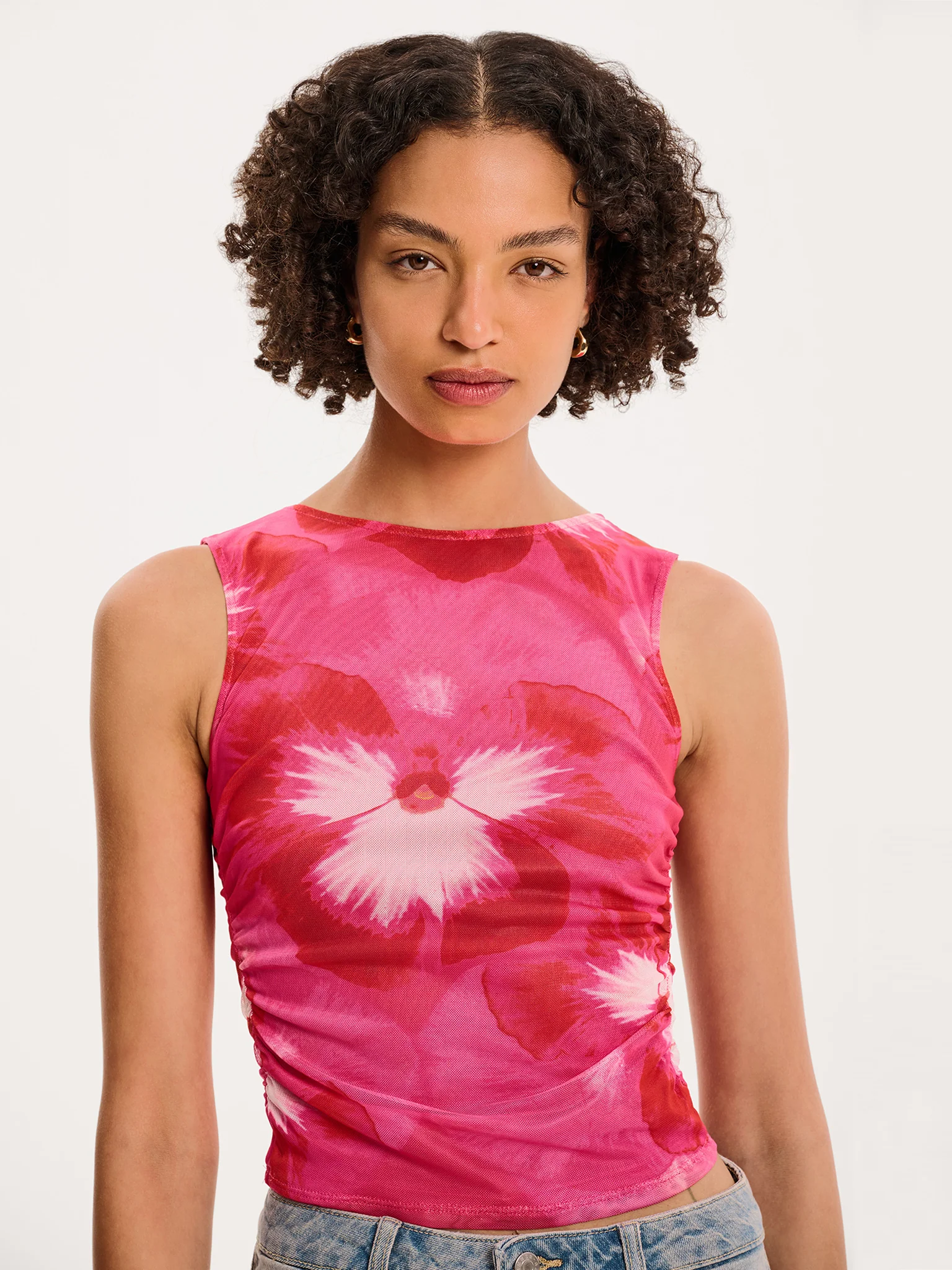 Delia Top in Brightest Floral Pink Print - Image 2