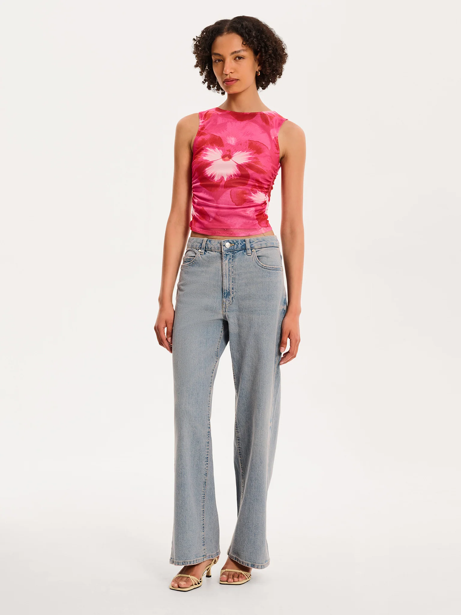 Delia Top in Brightest Floral Pink Print - Image 3