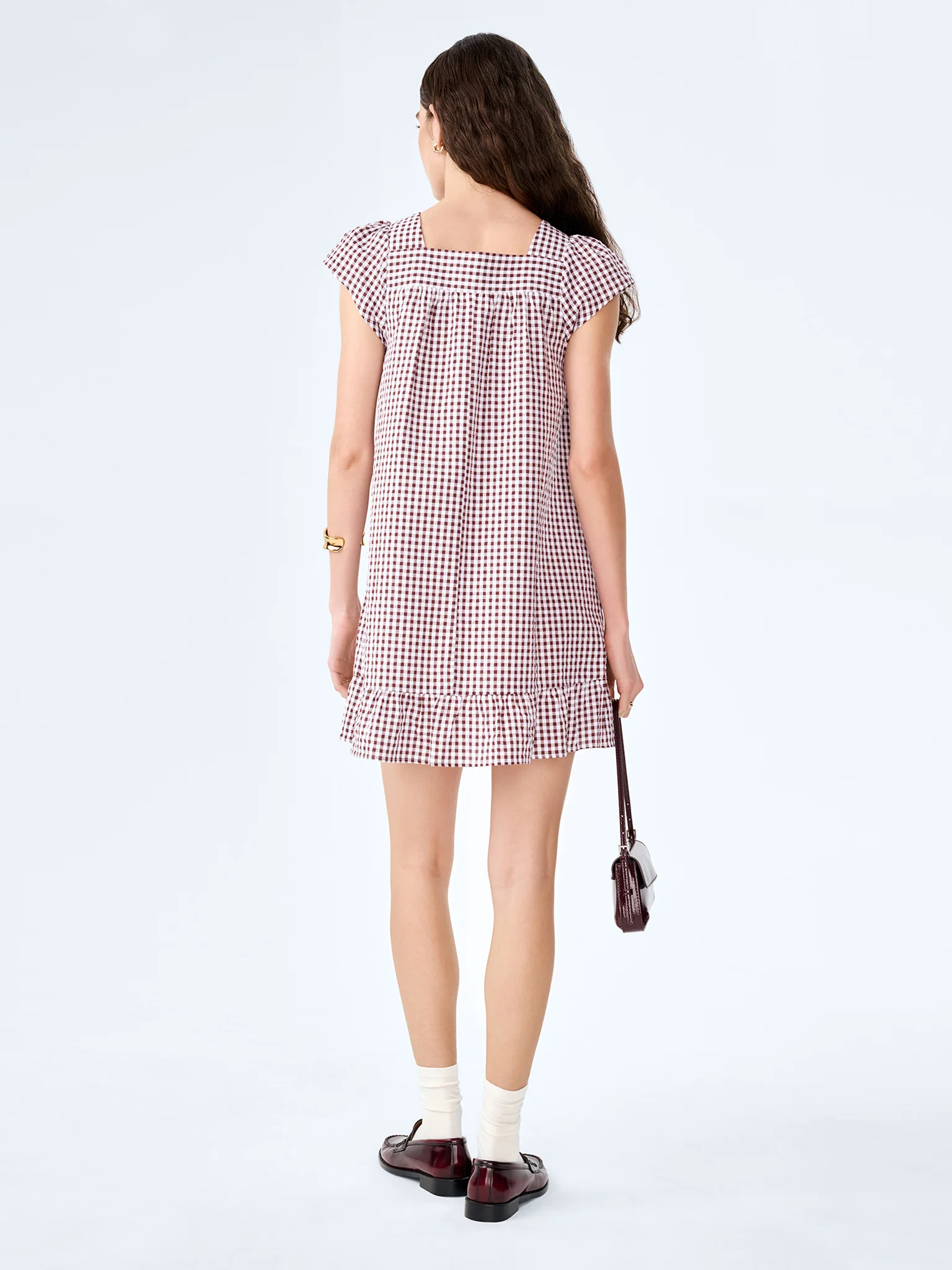 Delphine Dress in Choclate/Cream Gingham - Image 3