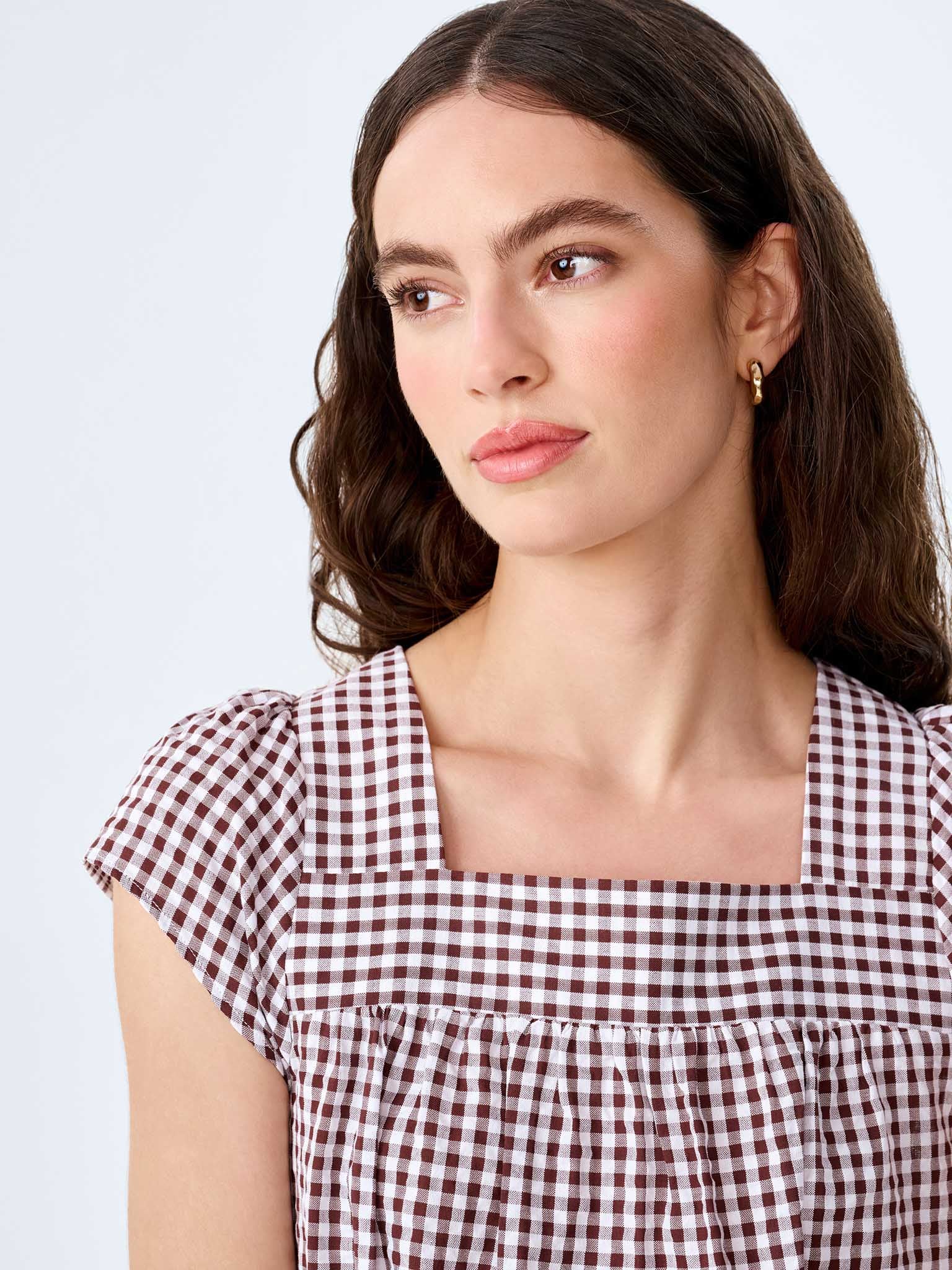 Delphine Dress in Choclate/Cream Gingham - Image 4