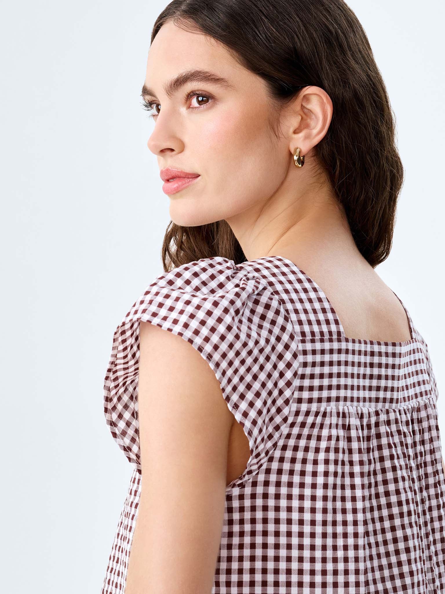 Delphine Dress in Choclate/Cream Gingham - Image 5