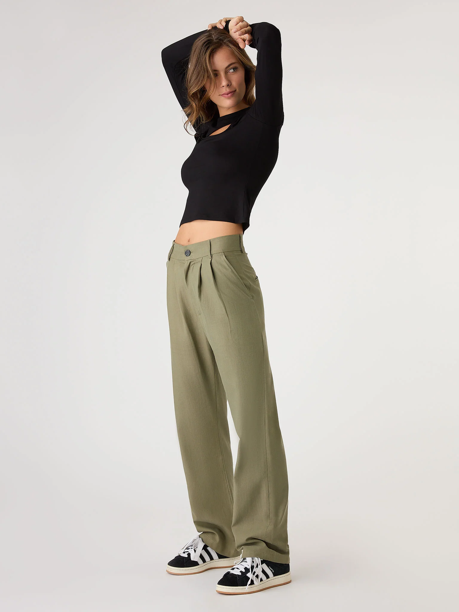 Deryn Cut Out Jersey Top in Black - Image 2