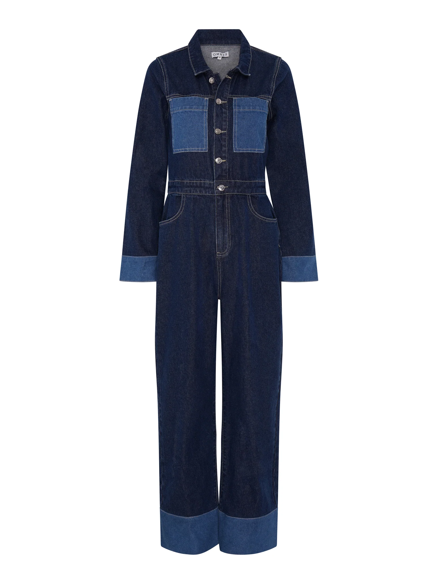 Diya Contrast Denim Jumpsuit in Midwash - Image 5