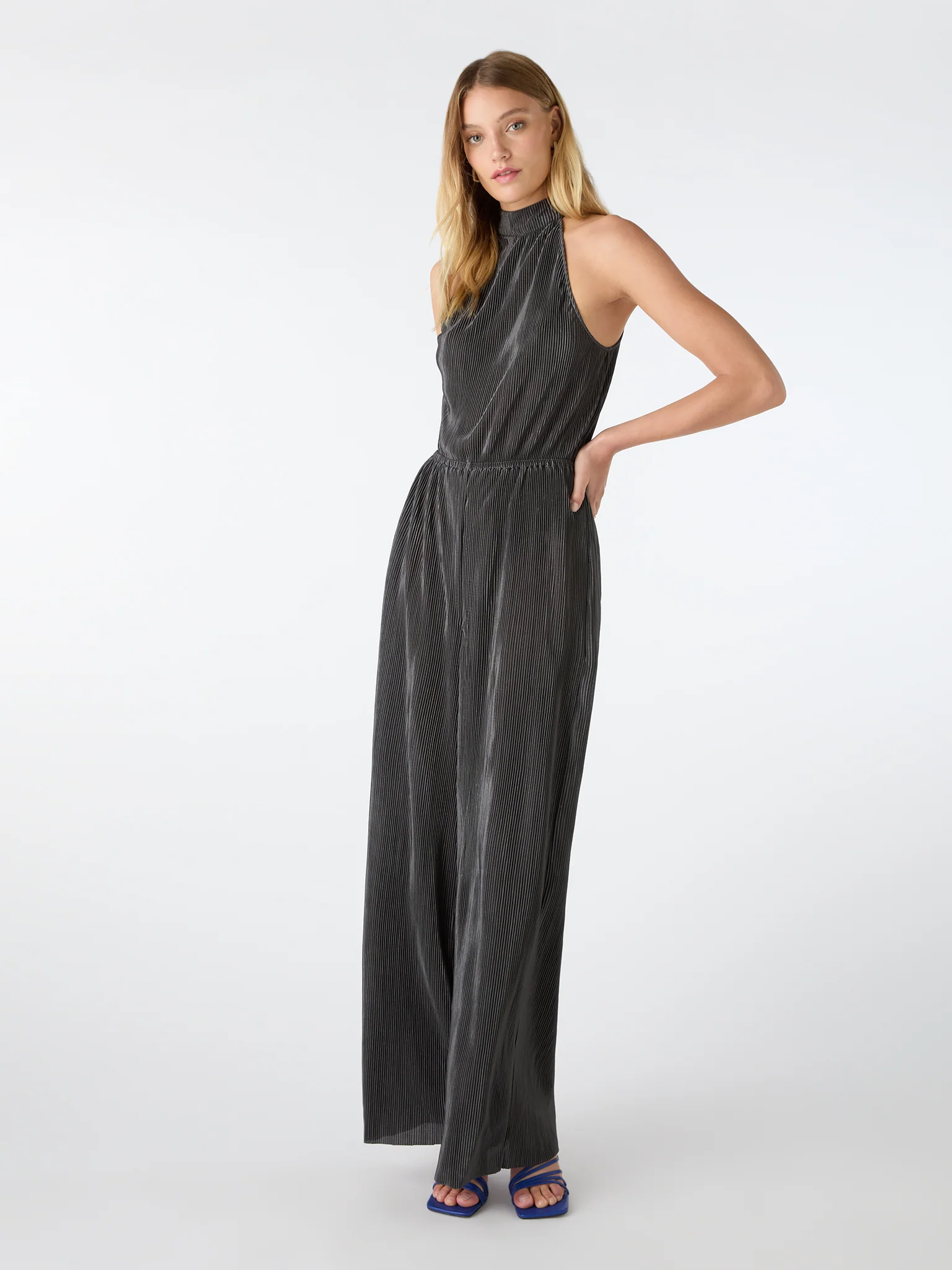 Hallie Halter Plisse Jumpsuit in Ash - Image 4