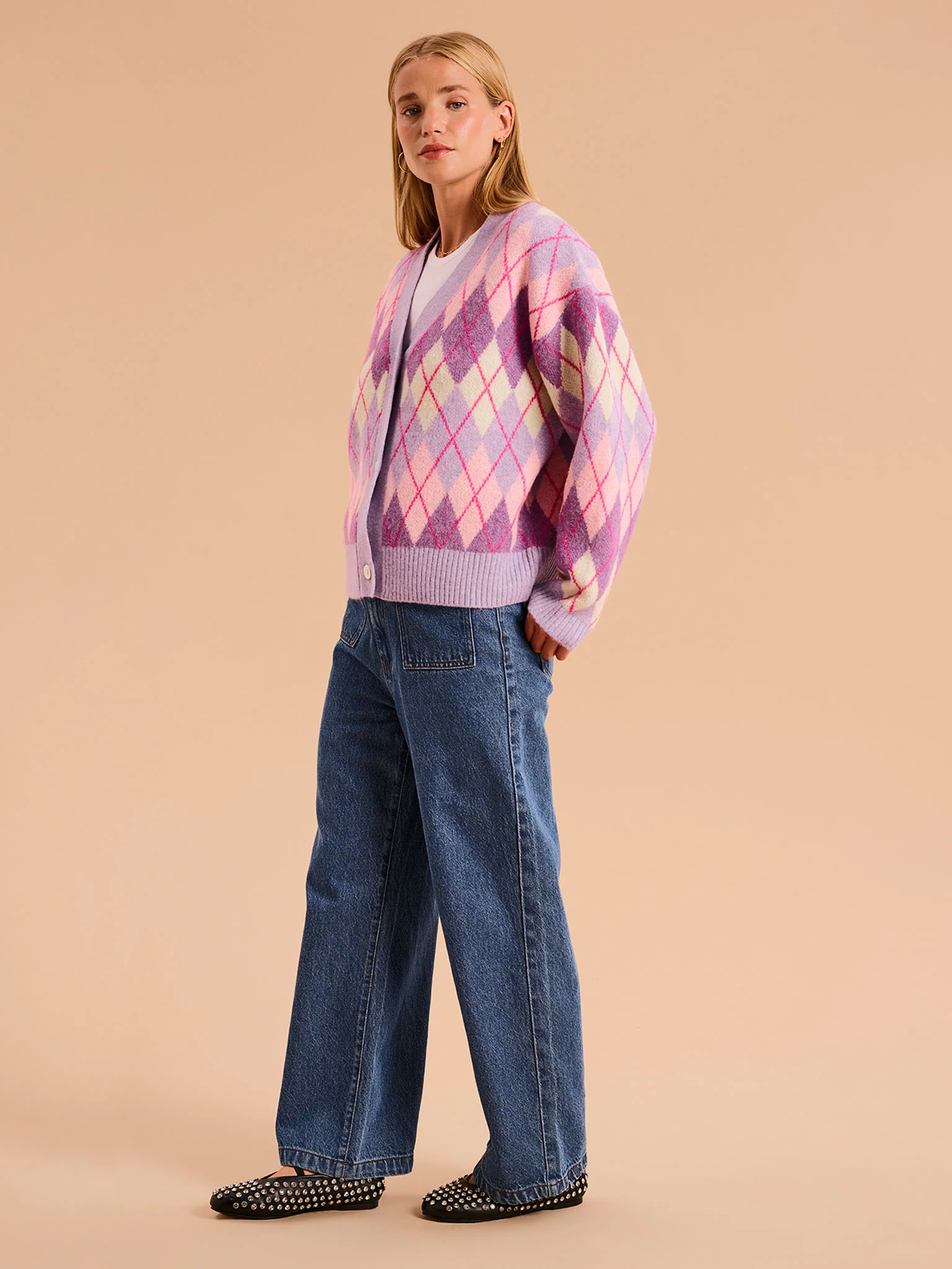 Henni Argyle Cardigan in Purple - Image 2