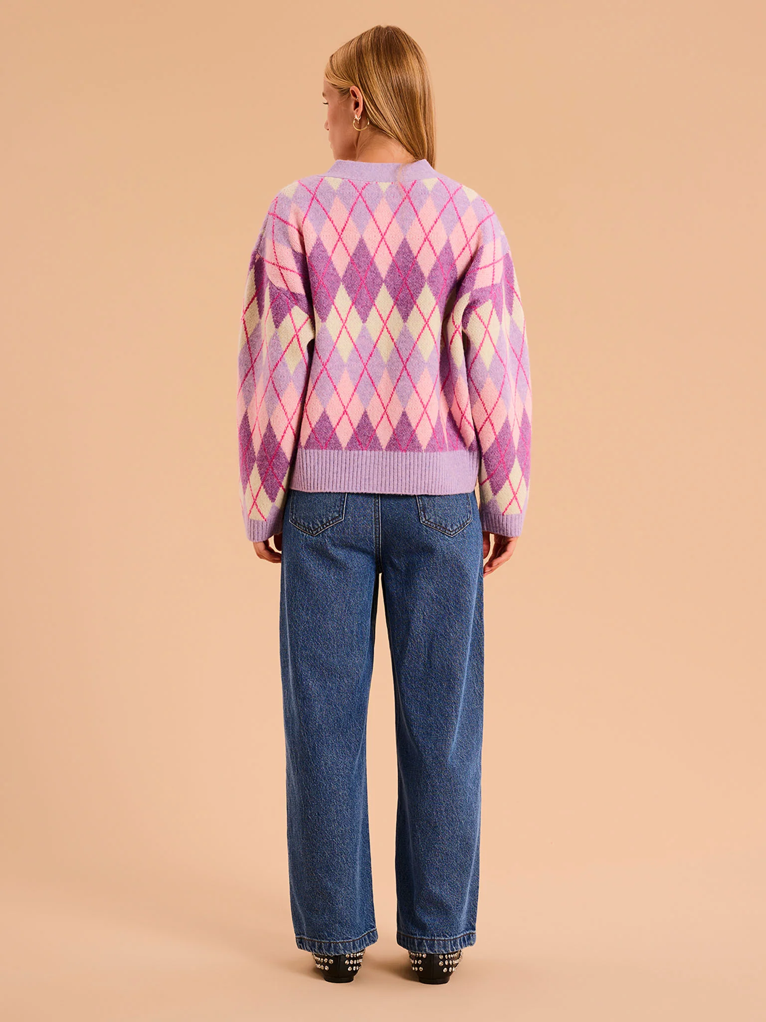 Henni Argyle Cardigan in Purple - Image 3