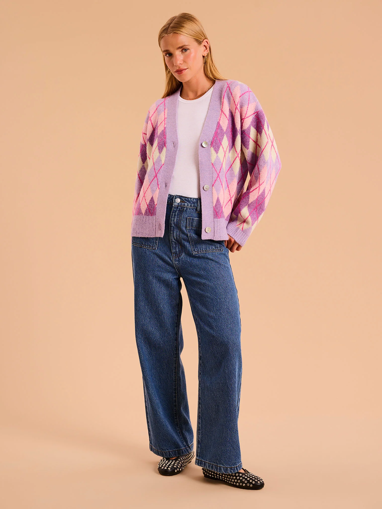 Henni Argyle Cardigan in Purple - Image 4