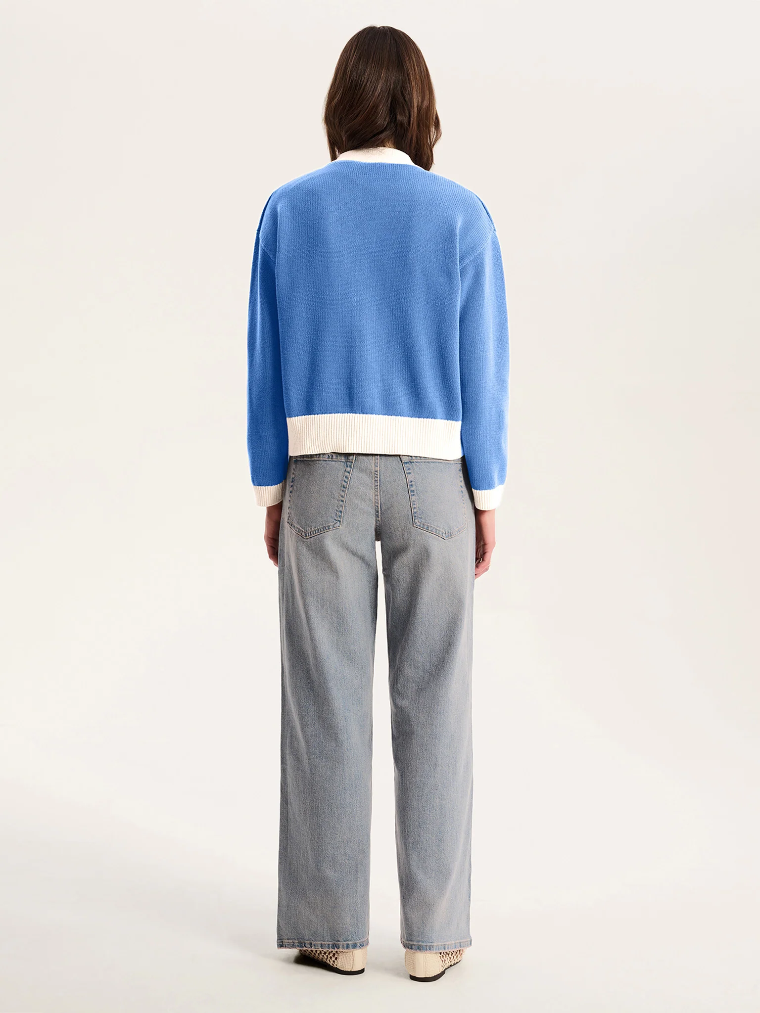 Henni Cotton Cardigan in Blue and Cream - Image 4