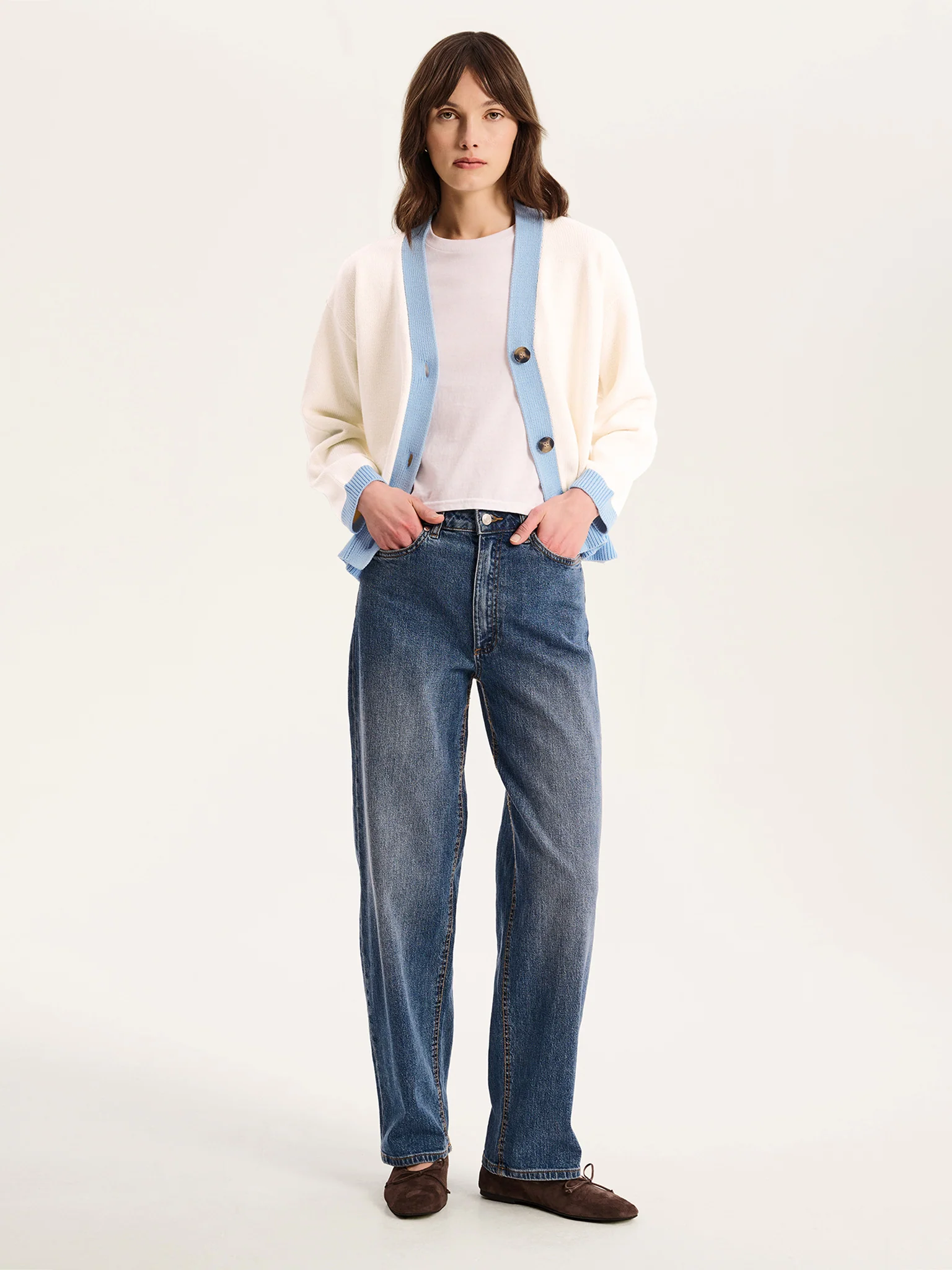 Henni Cotton Cardigan in Cream and Blue - Image 2