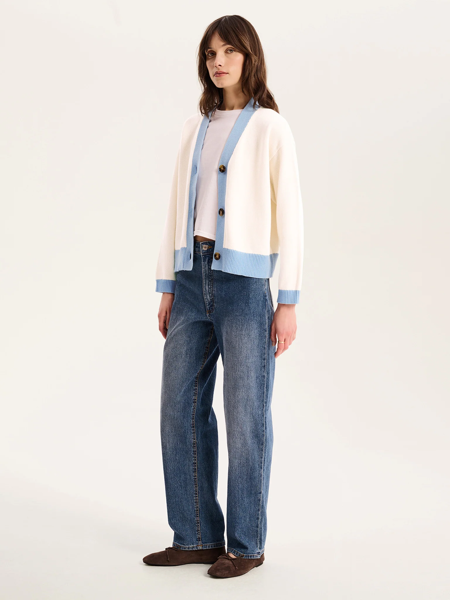 Henni Cotton Cardigan in Cream and Blue - Image 3