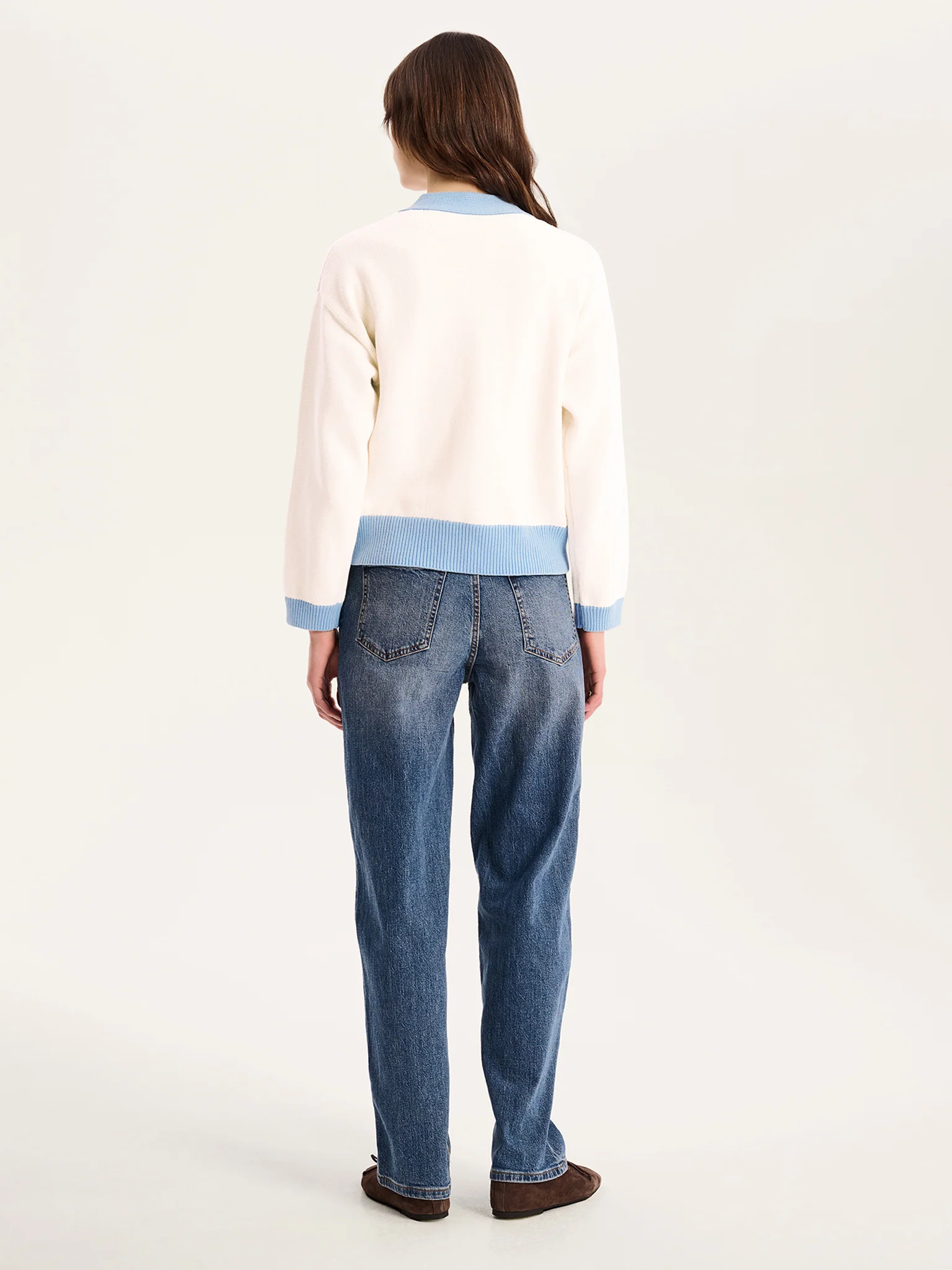 Henni Cotton Cardigan in Cream and Blue - Image 4