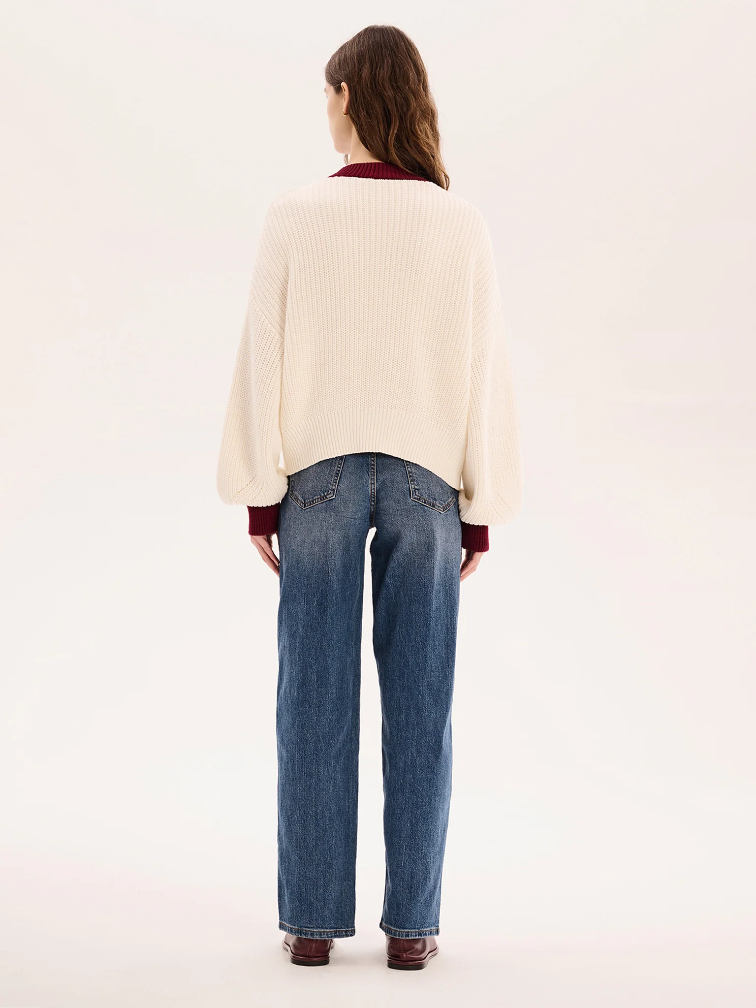 Hopper Cotton Cardigan in Cream/Burgundy - Image 5