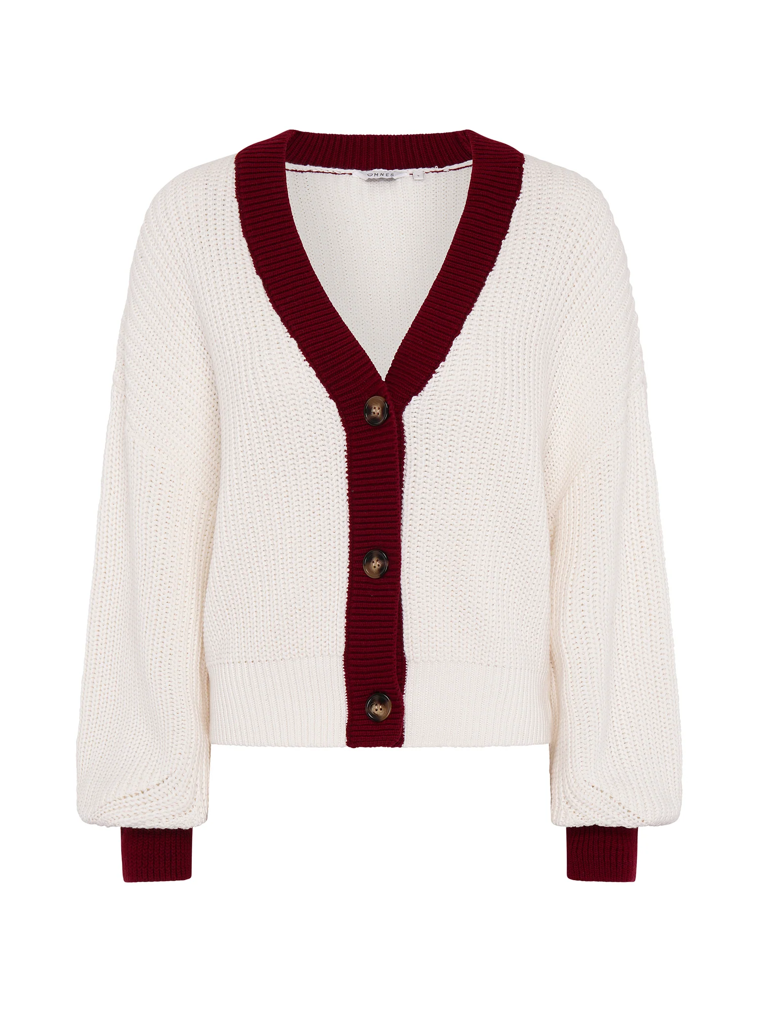 Hopper Cotton Cardigan in Cream/Burgundy - Image 6