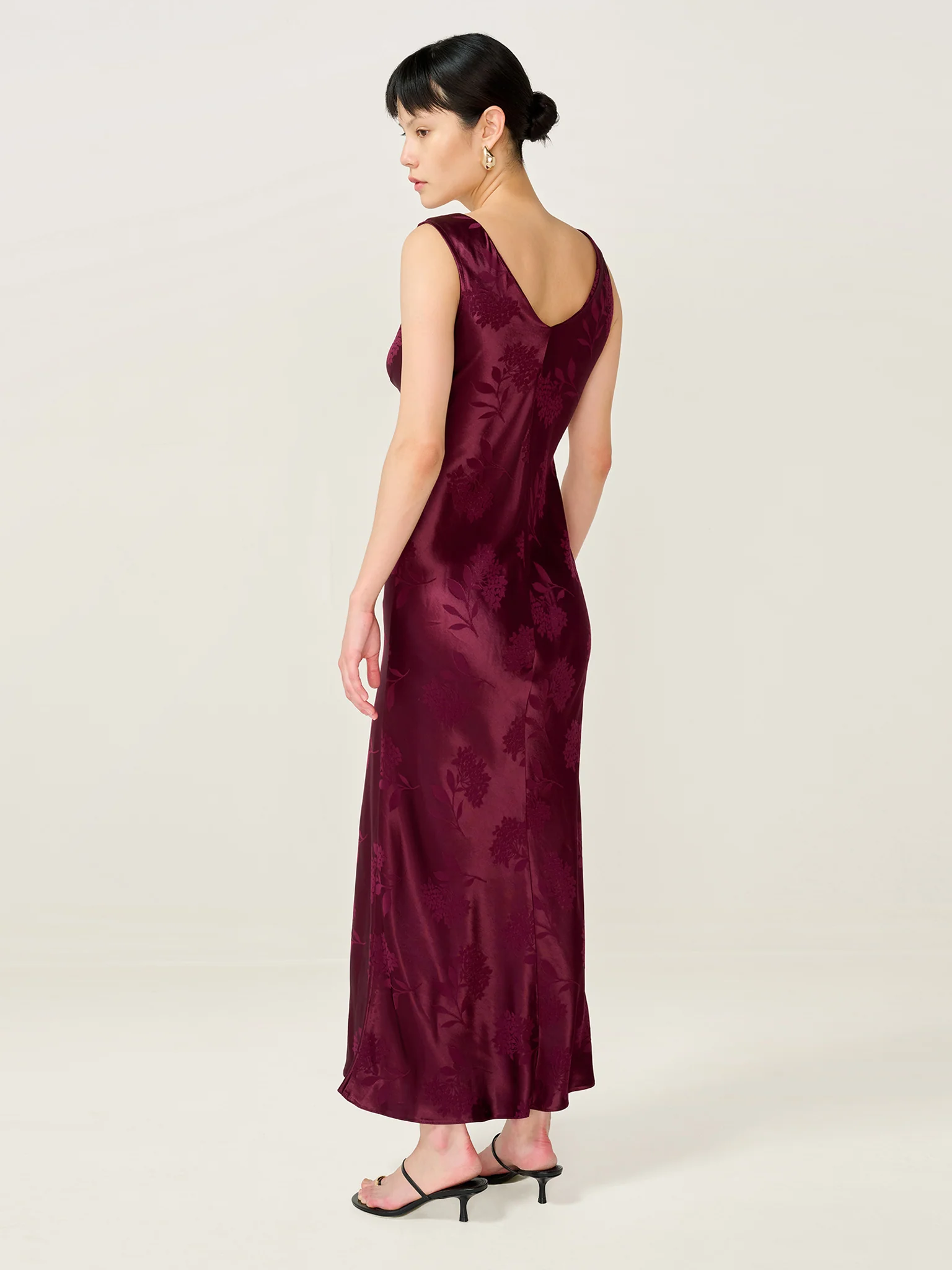 Iris Jacquard Dress in Deep Wine - Image 3