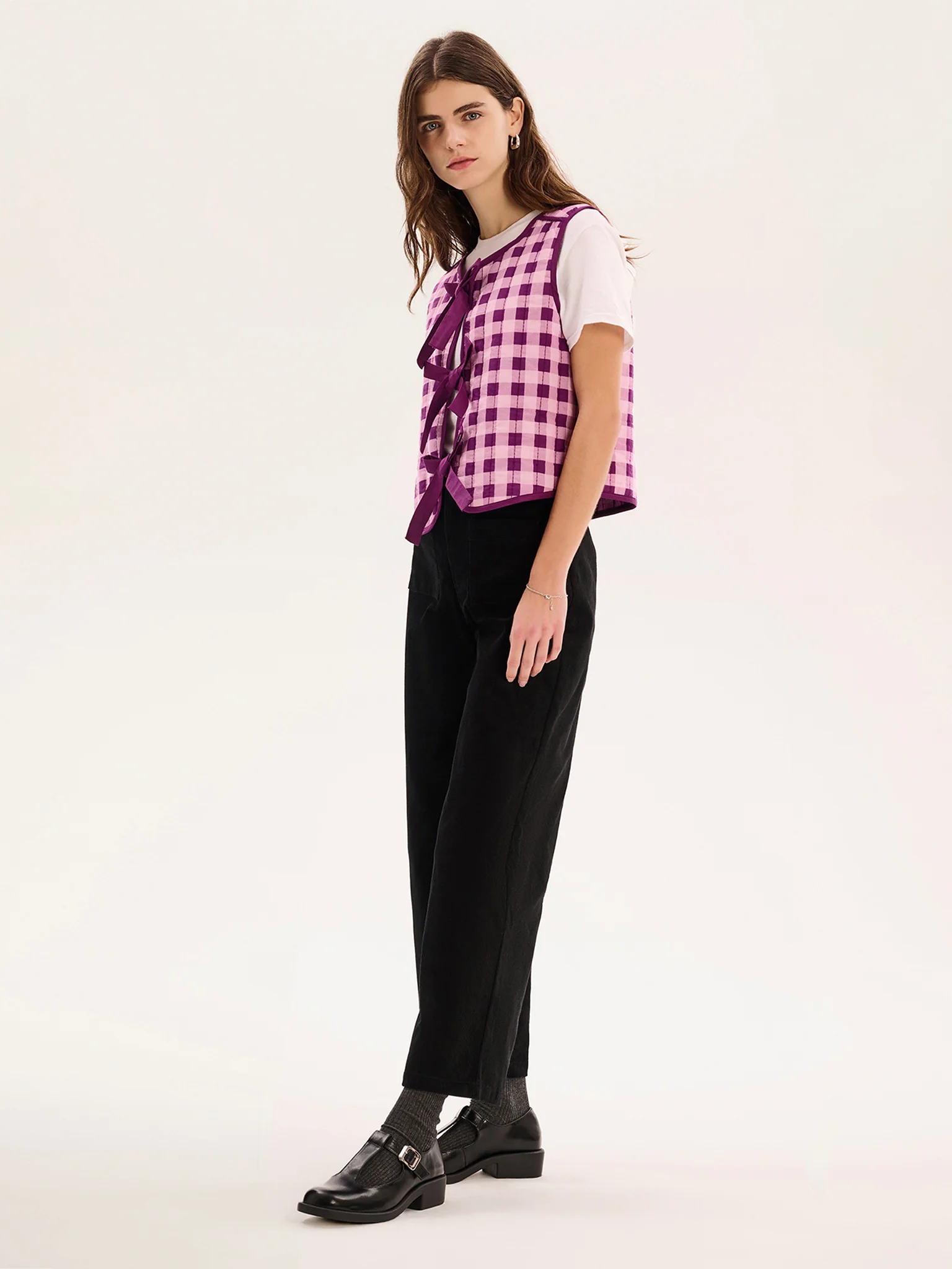 Jojo Quilted Gilet in Pink Gingham - Image 3