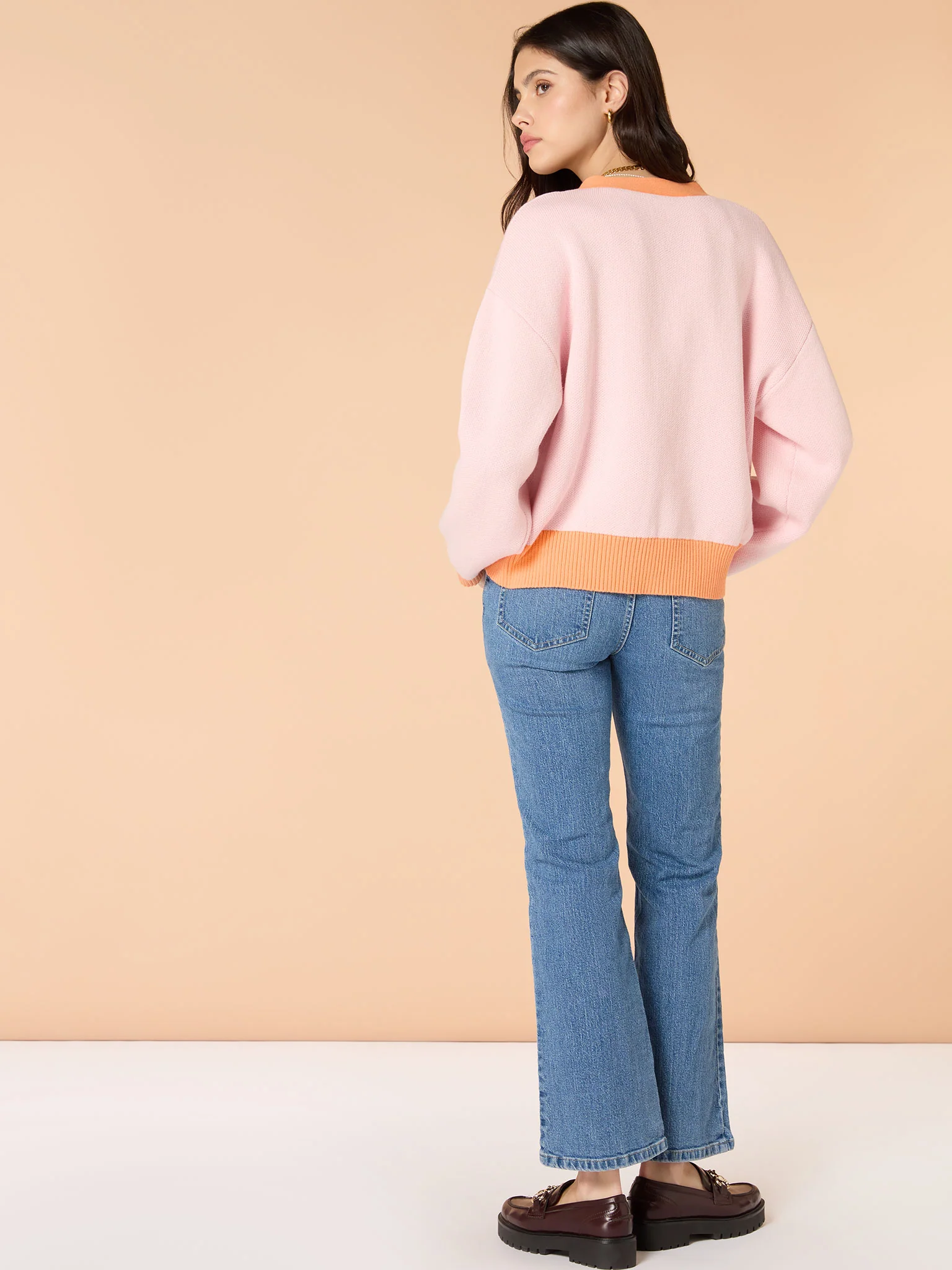 Kayla Knit Cardigan in Pale Pink and Orange - Image 2