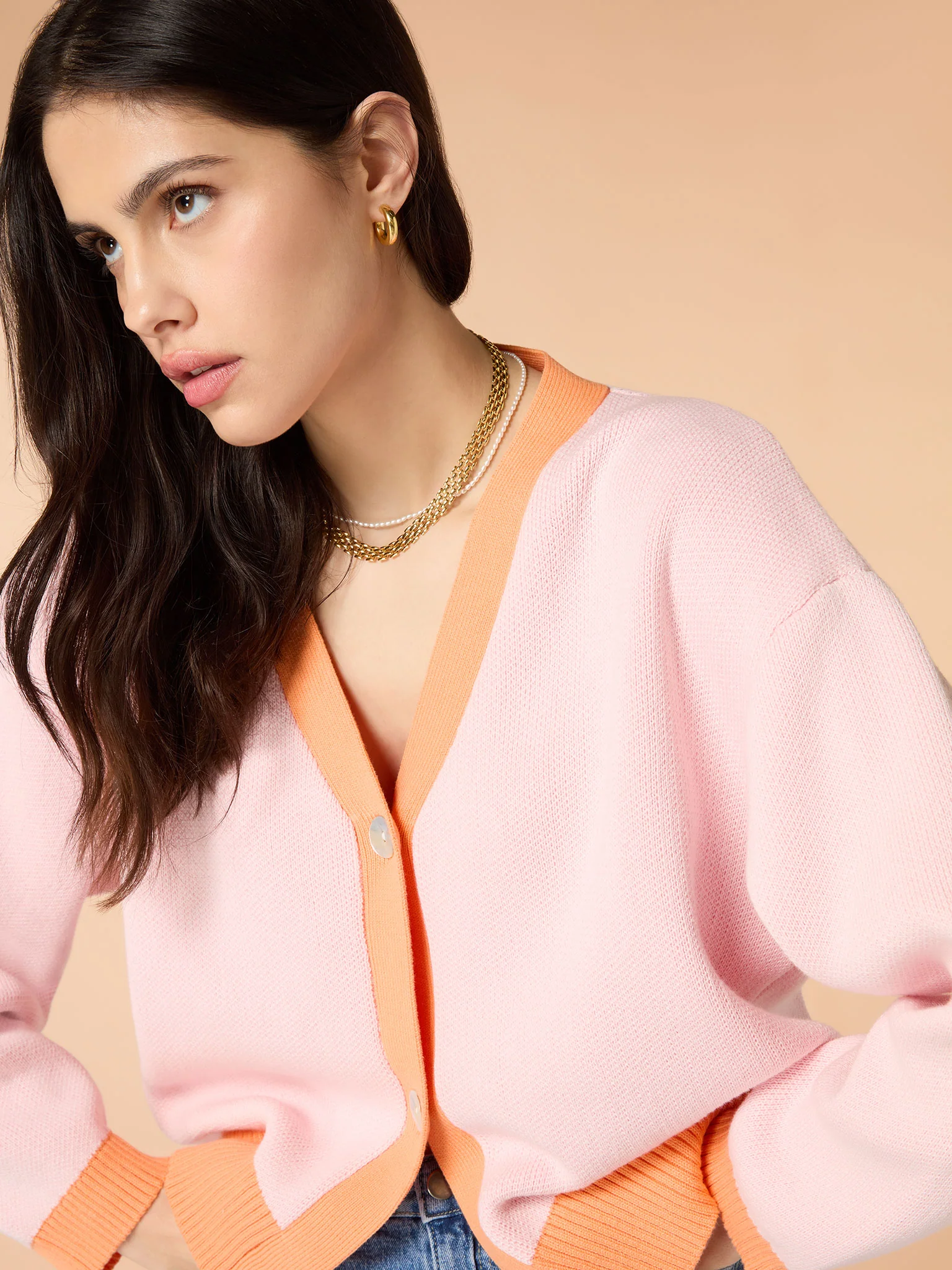 Kayla Knit Cardigan in Pale Pink and Orange - Image 4