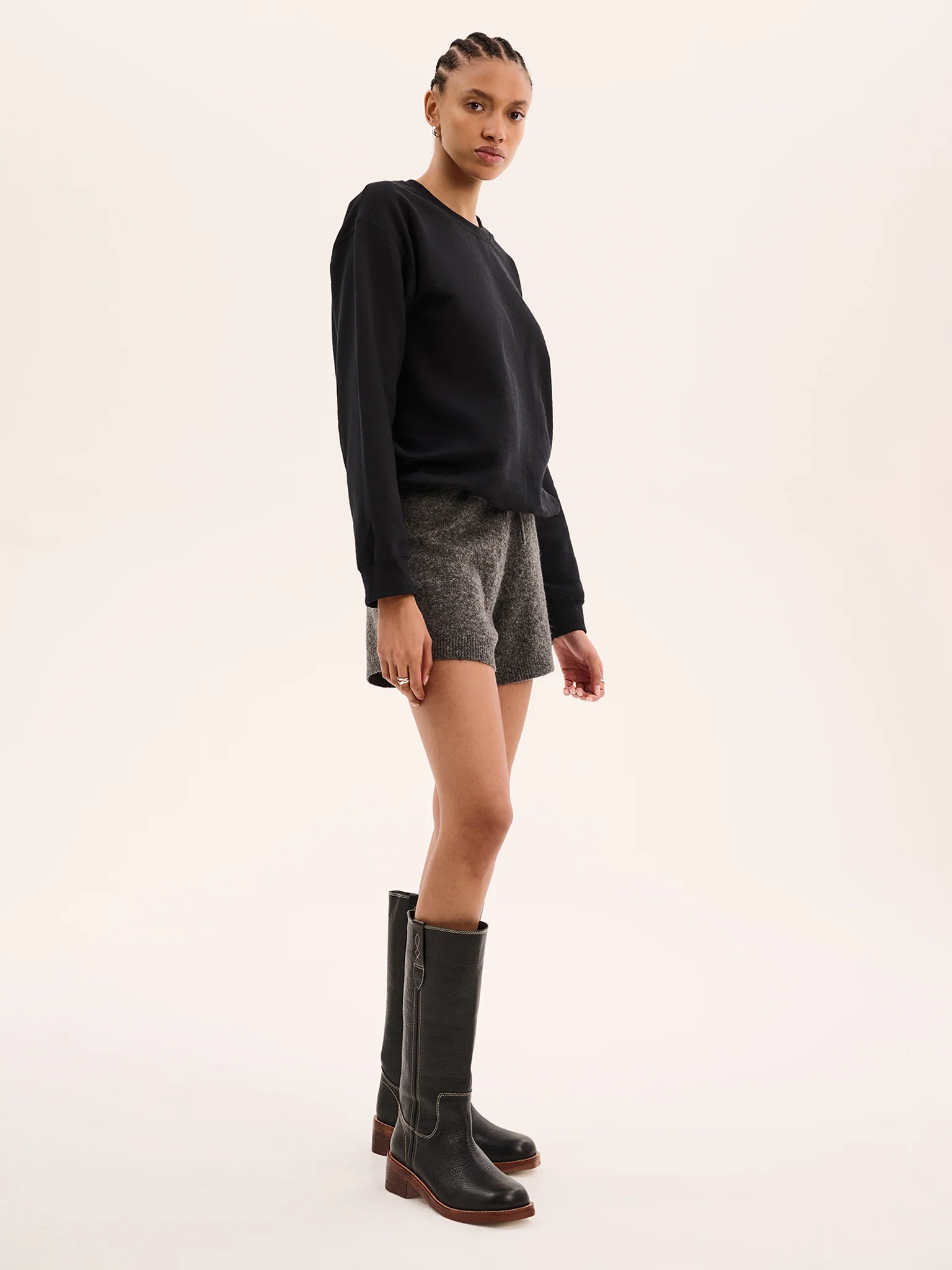 Kayleigh Knit Shorts in Grey Marl - Image 3