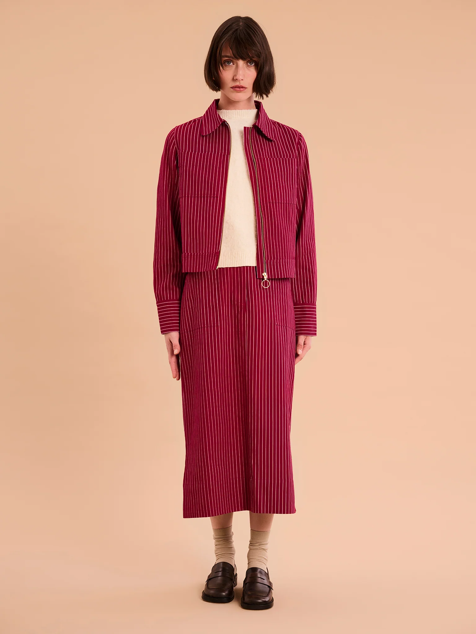 Kelsey Skirt in Burgundy Pin Stripe