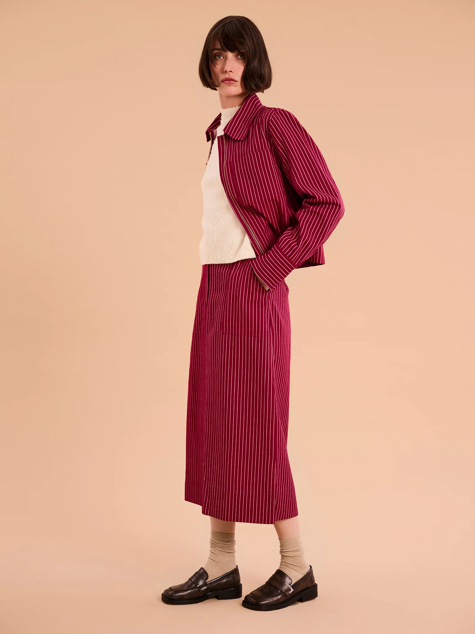 Kelsey Skirt in Burgundy Pin Stripe - Image 2