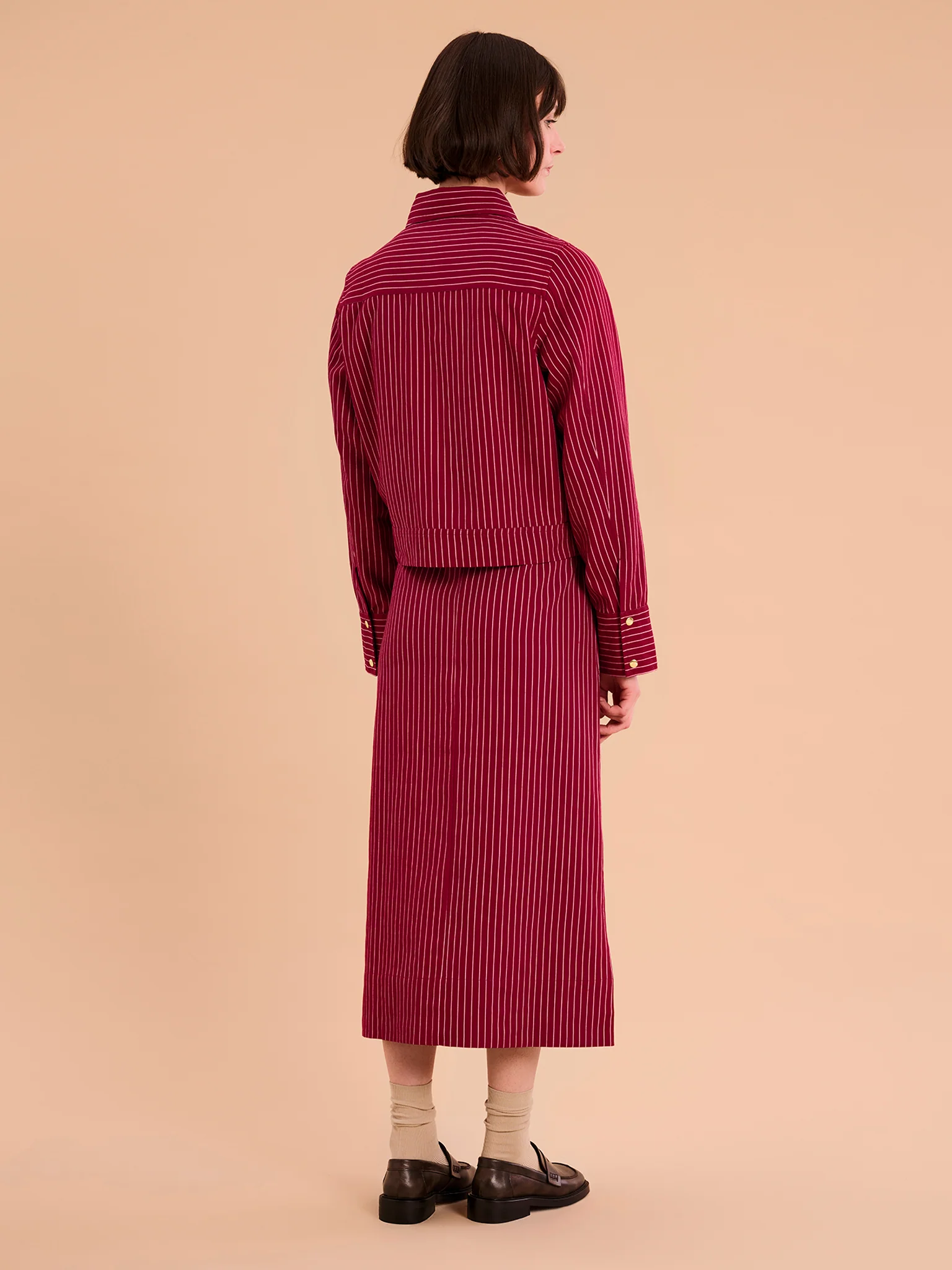 Kelsey Skirt in Burgundy Pin Stripe - Image 3