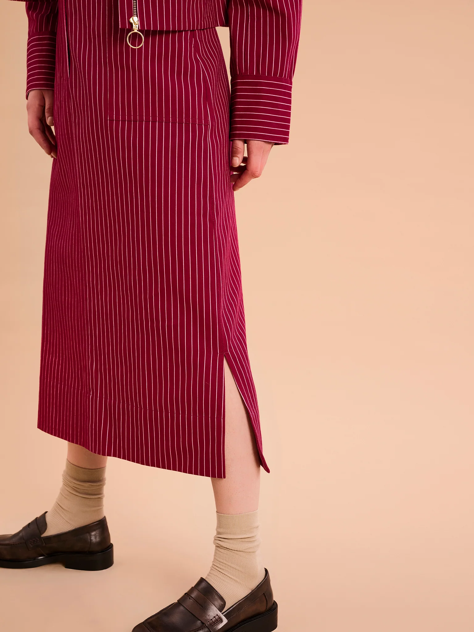 Kelsey Skirt in Burgundy Pin Stripe - Image 4