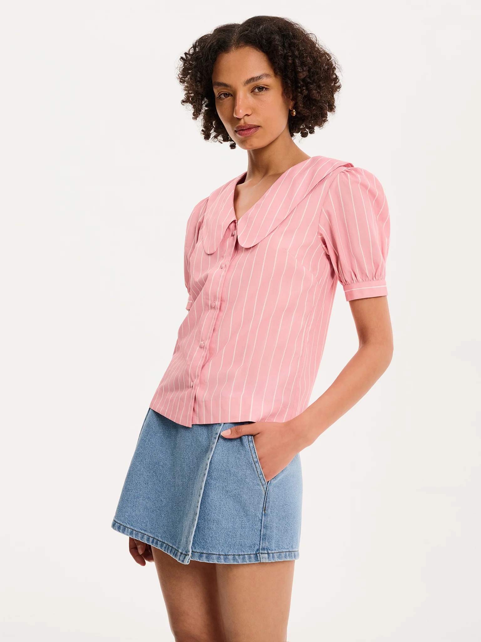 Kyra Shirt in Pink and White Stripe - Image 5