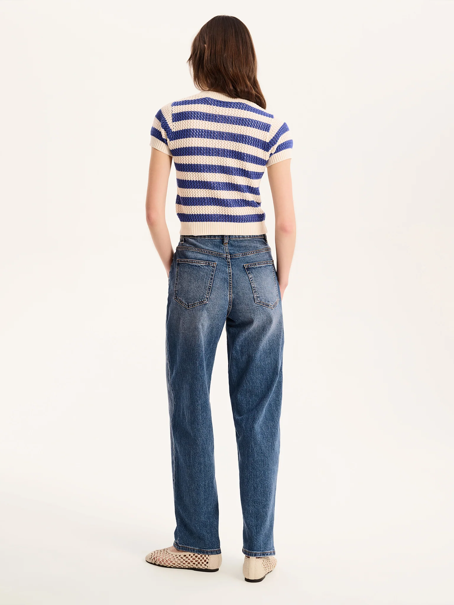 Lexi Stripe Crochet Jumper in Blue and Cream - Image 4