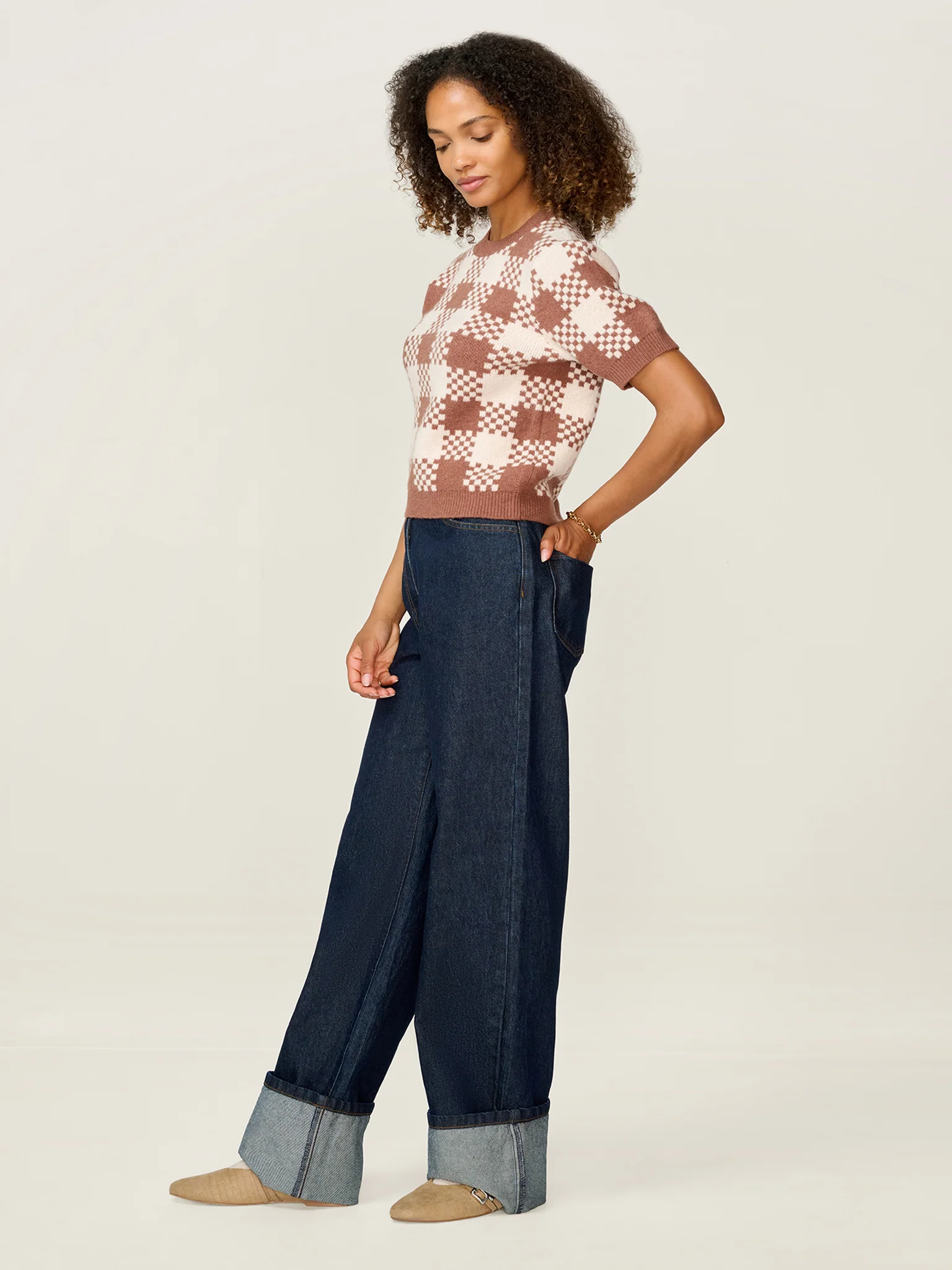 Lexi Weave Top in Brown and Cream - Image 2