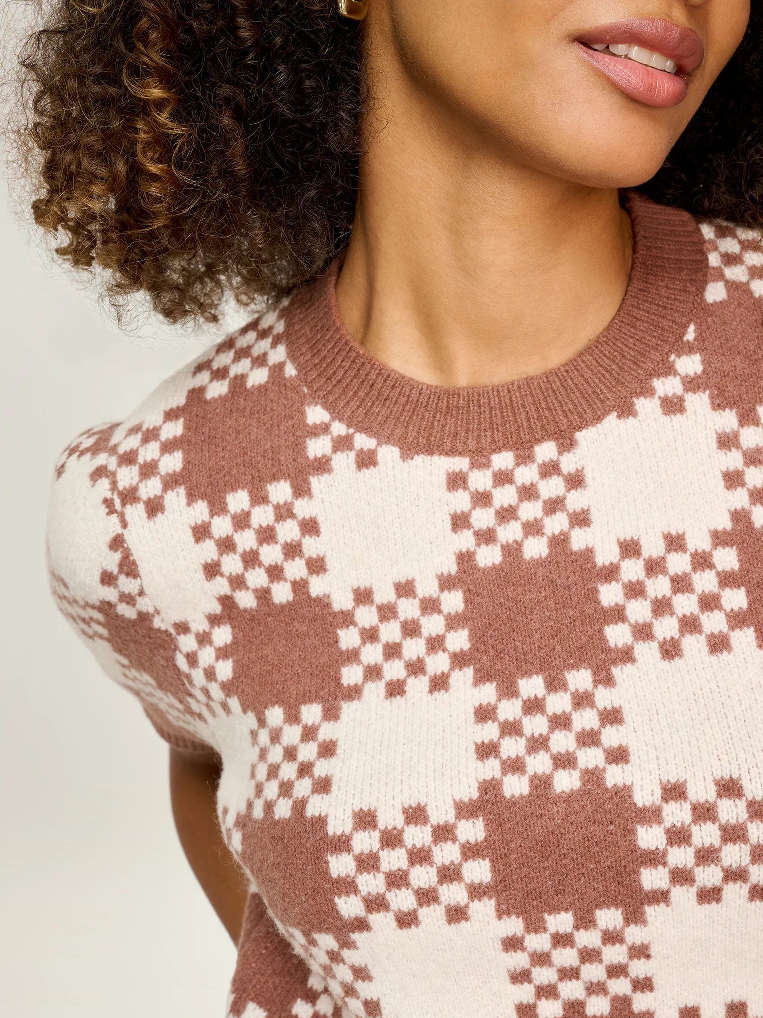 Lexi Weave Top in Brown and Cream - Image 3