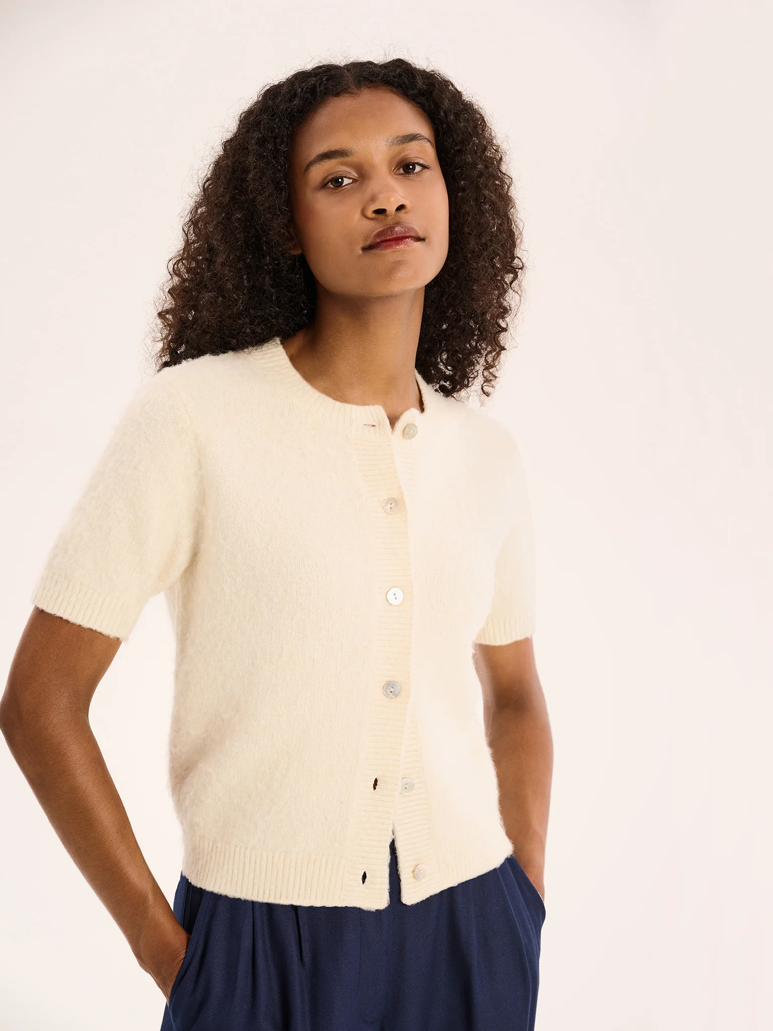 Lulu Fluffy Cardigan in Cream - Image 3