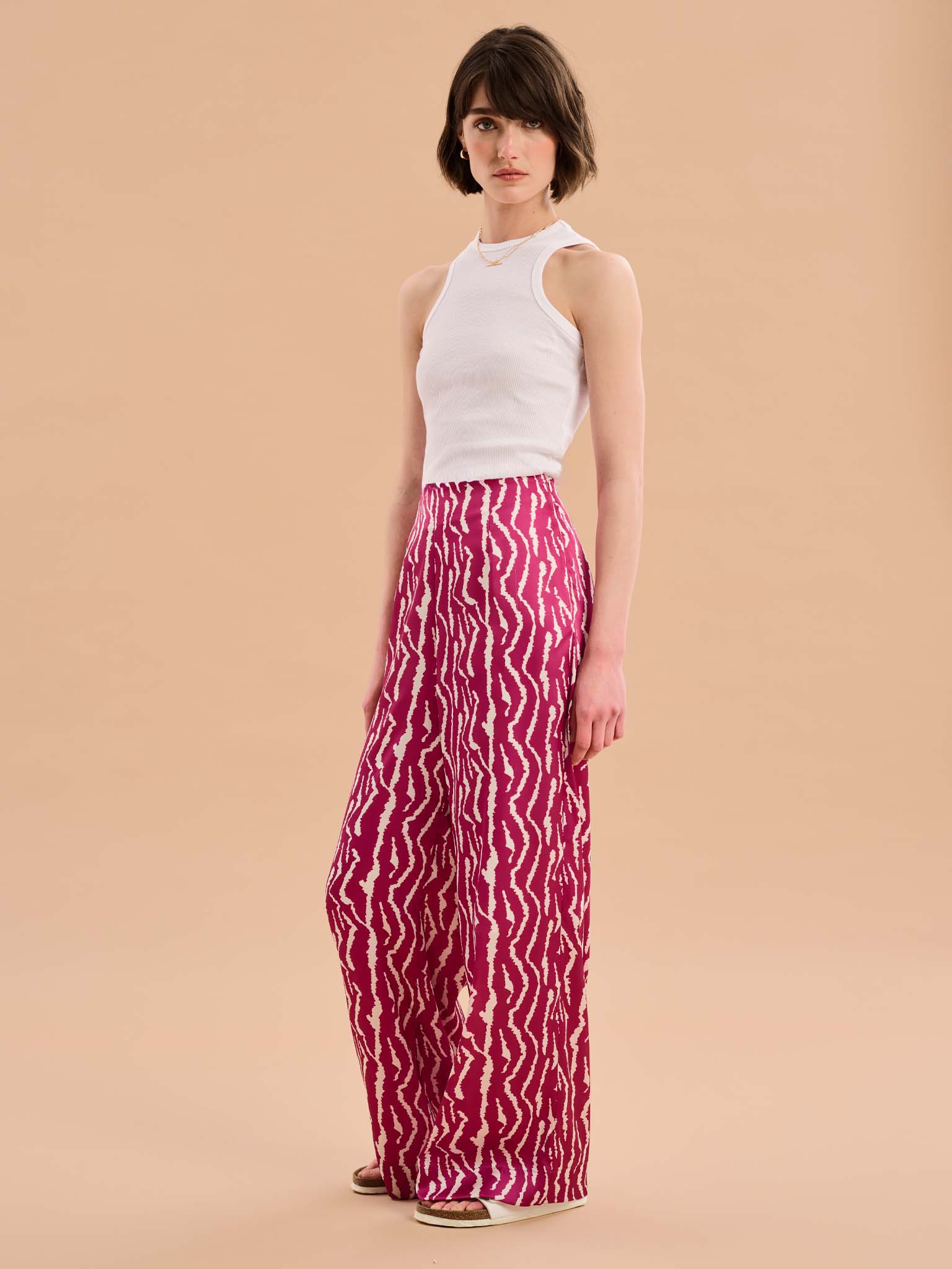 Lynx Satin Wide Leg Print Trouser