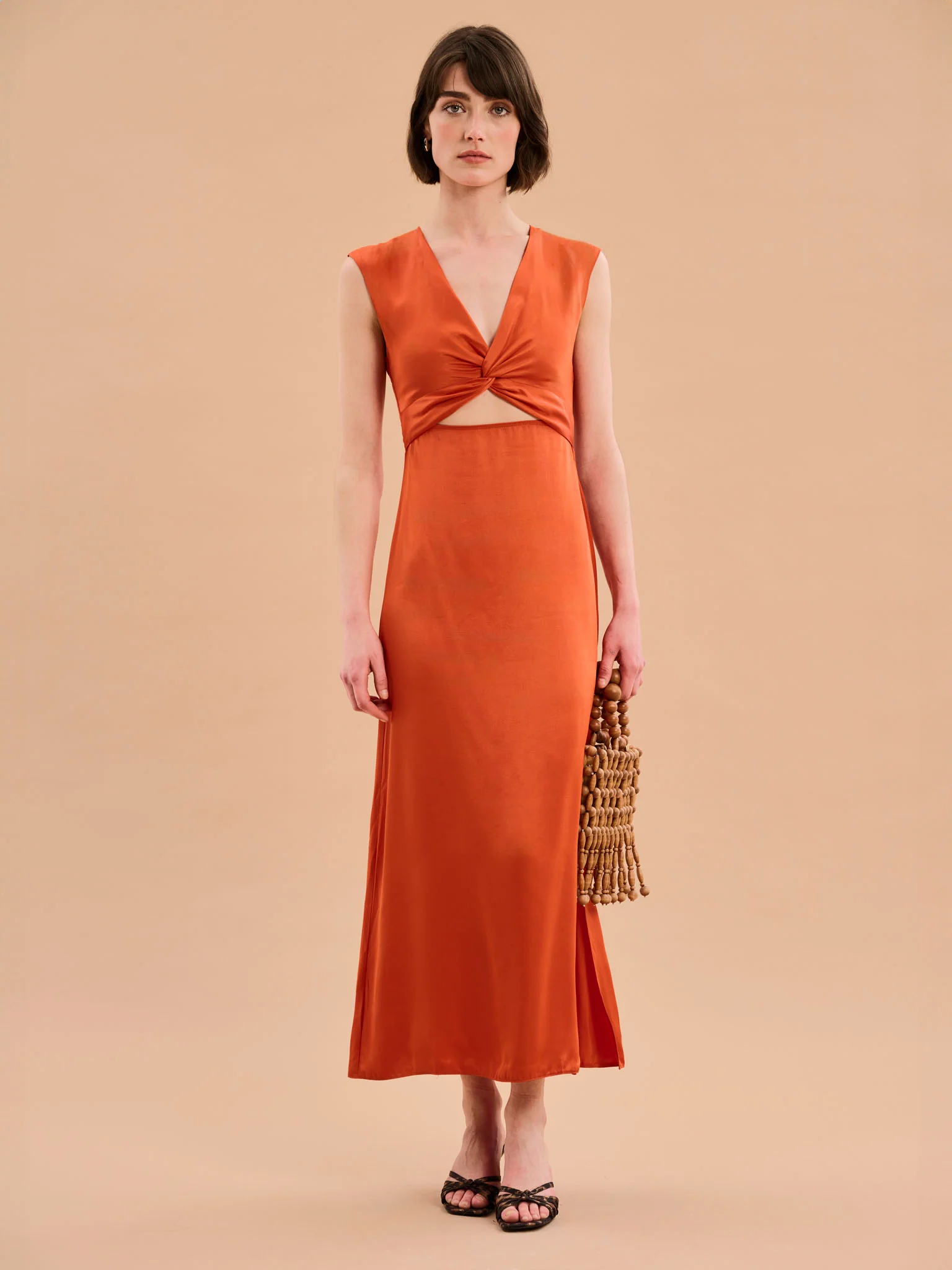 Marin Twist Front Dress in Burnt Orange