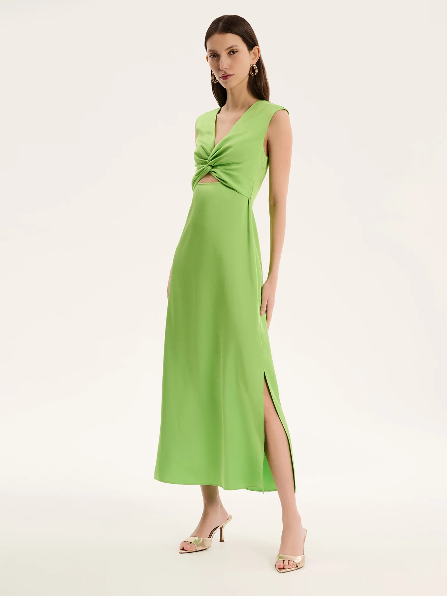 Marin Twist Satin Dress in Green - Image 2