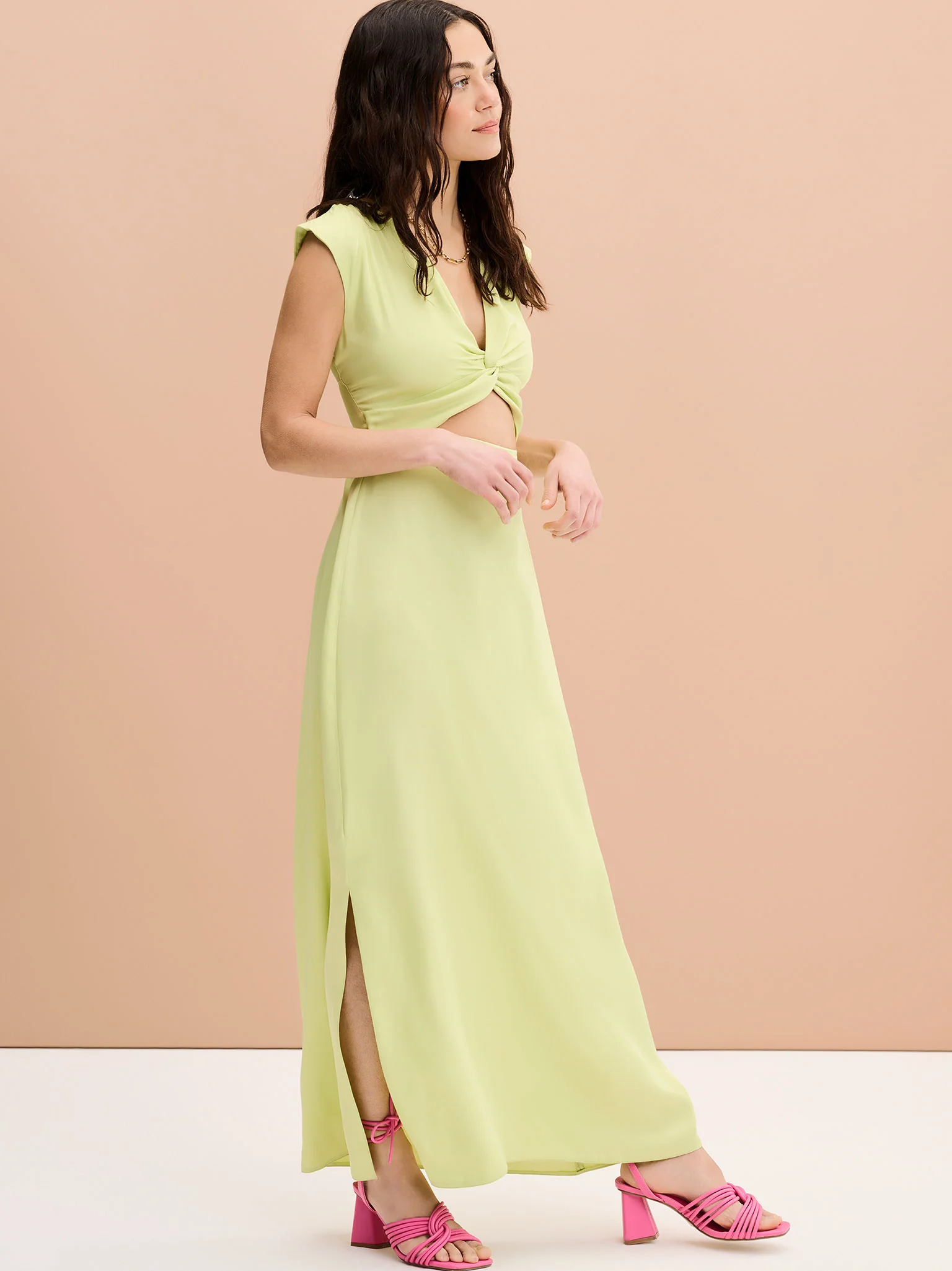 Marin Twist Front Dress in Lime - Image 3