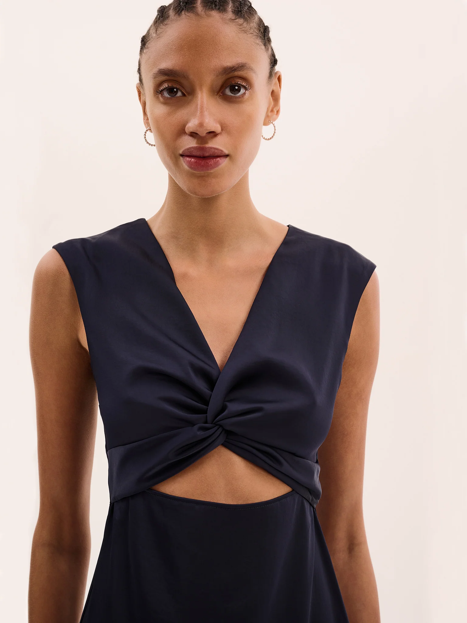 Marin Twist Front Dress in Navy - Image 3