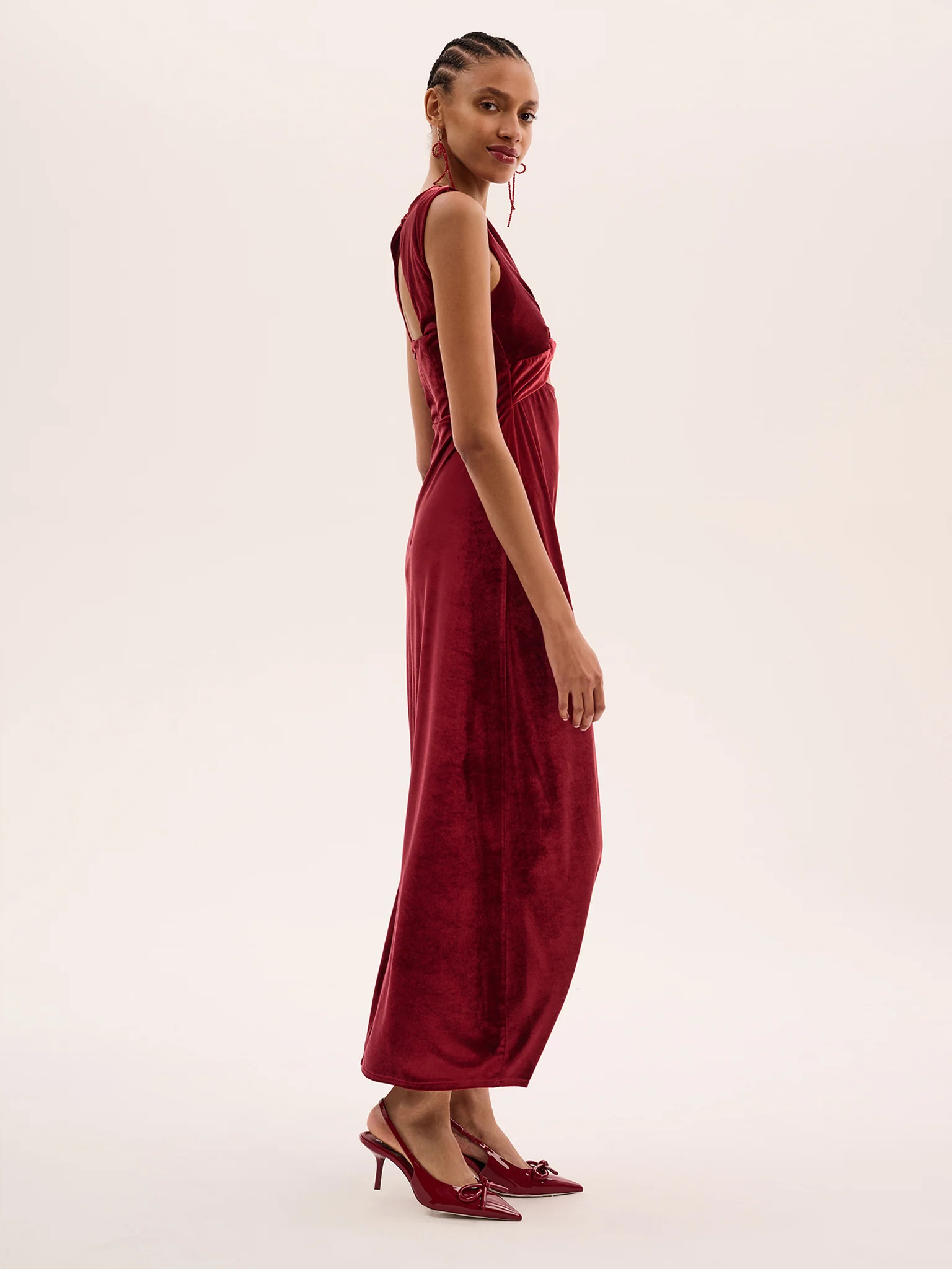 Marin Velvet Dress in Red - Image 3