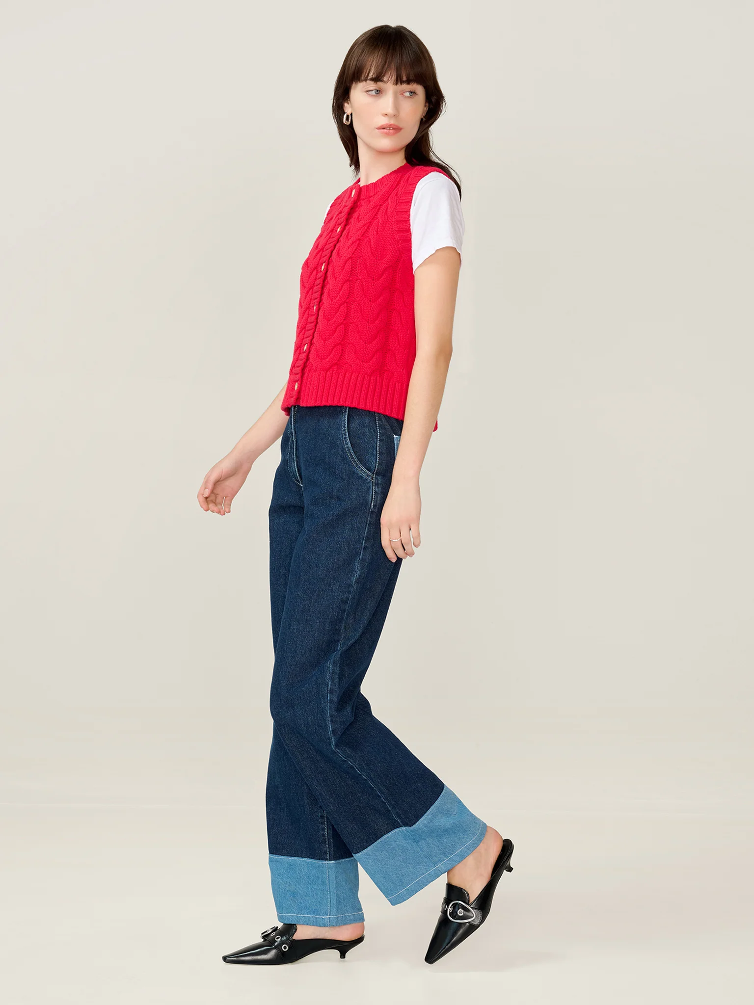 Matilda Cable Knitted Vest in Red - Image 3